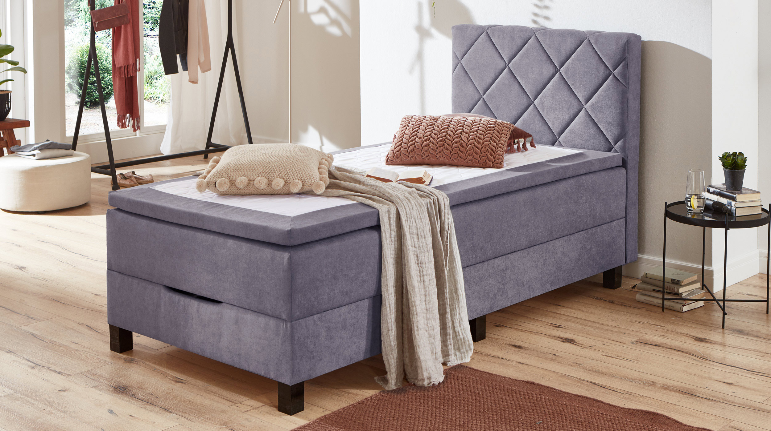 Boxbett 120 x 200 cm grau mit Bettkasten - JEFF