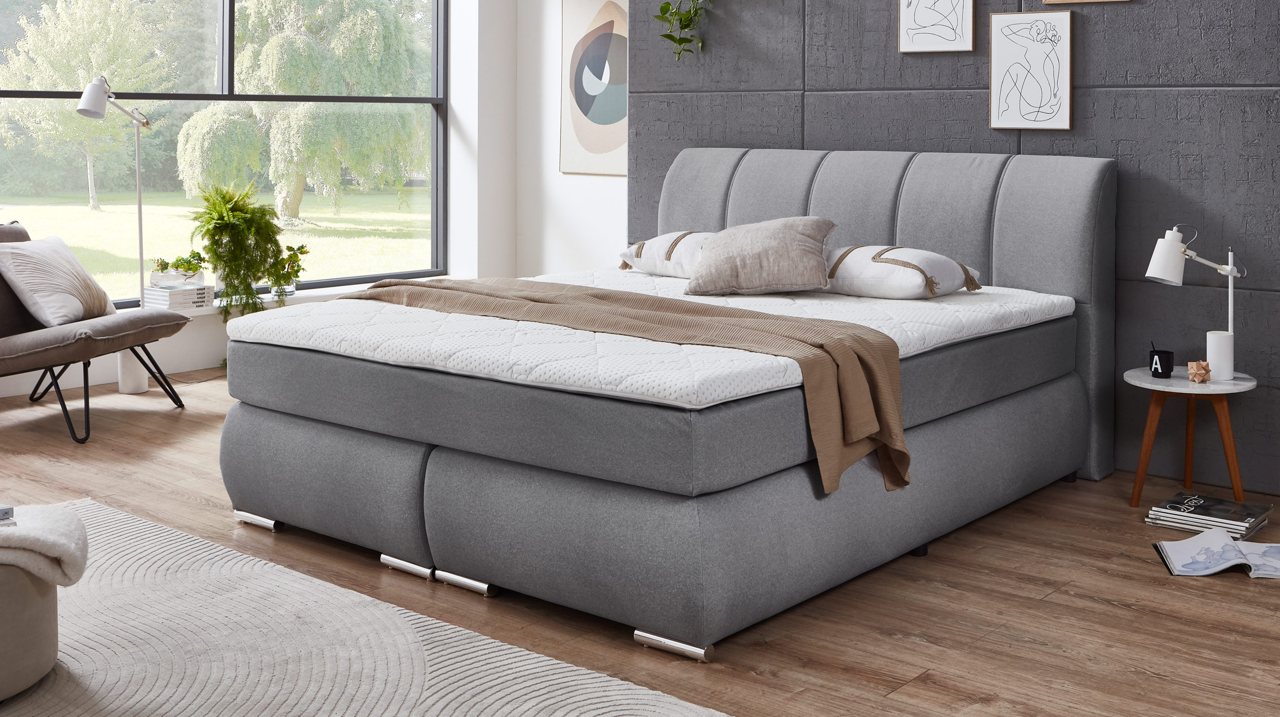 Boxspringbett 180 x 200 cm grau Microfaserbezug - GRAZ