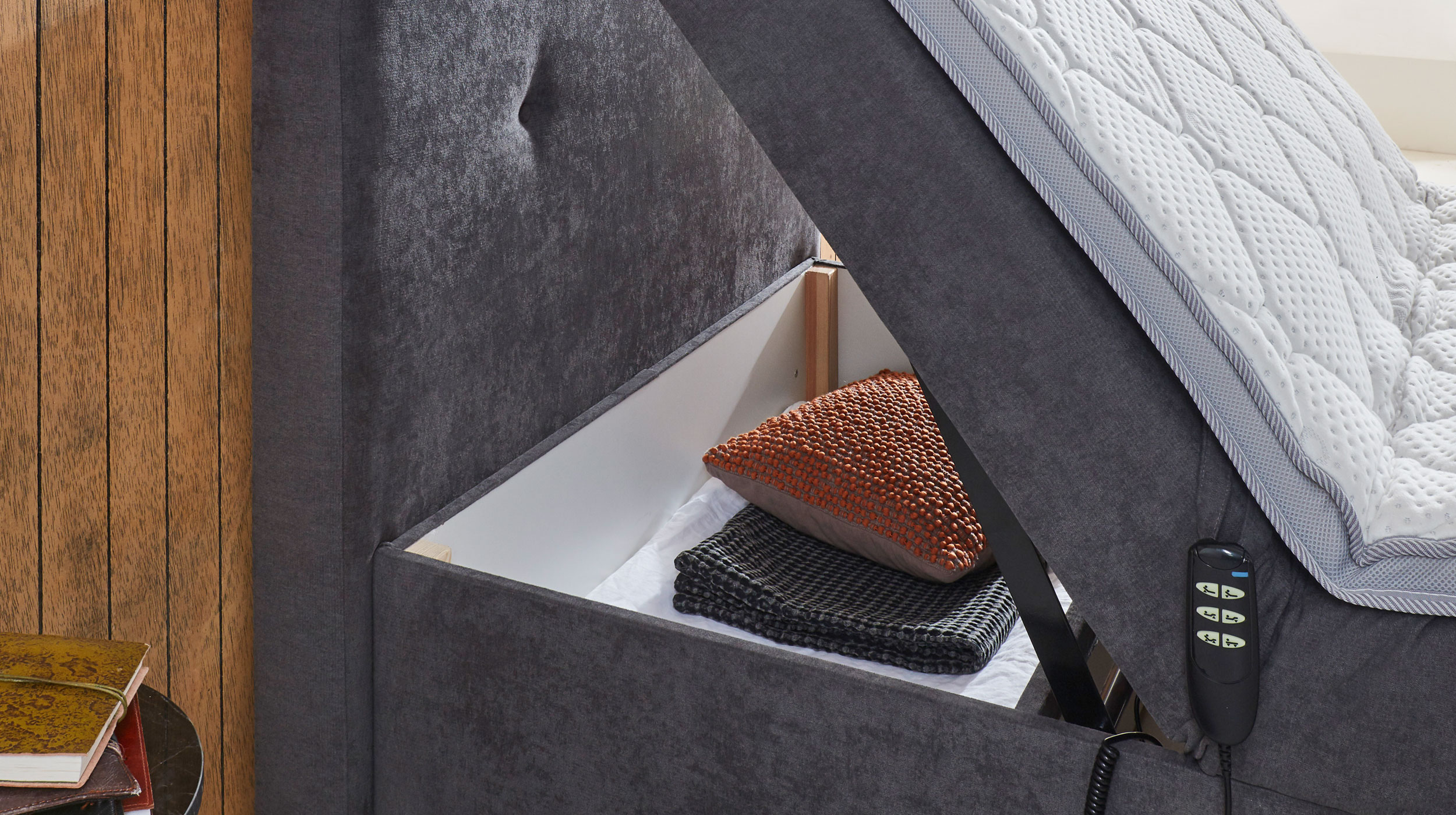 Boxbett 100 x 200 cm grau Bettkasten - elektrisch  - GABRIOLA