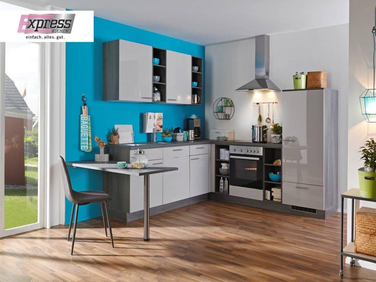Eckküche 295 x 245 cm - mit Geräten - Küchenfronten Lack Hochglanz - STAR