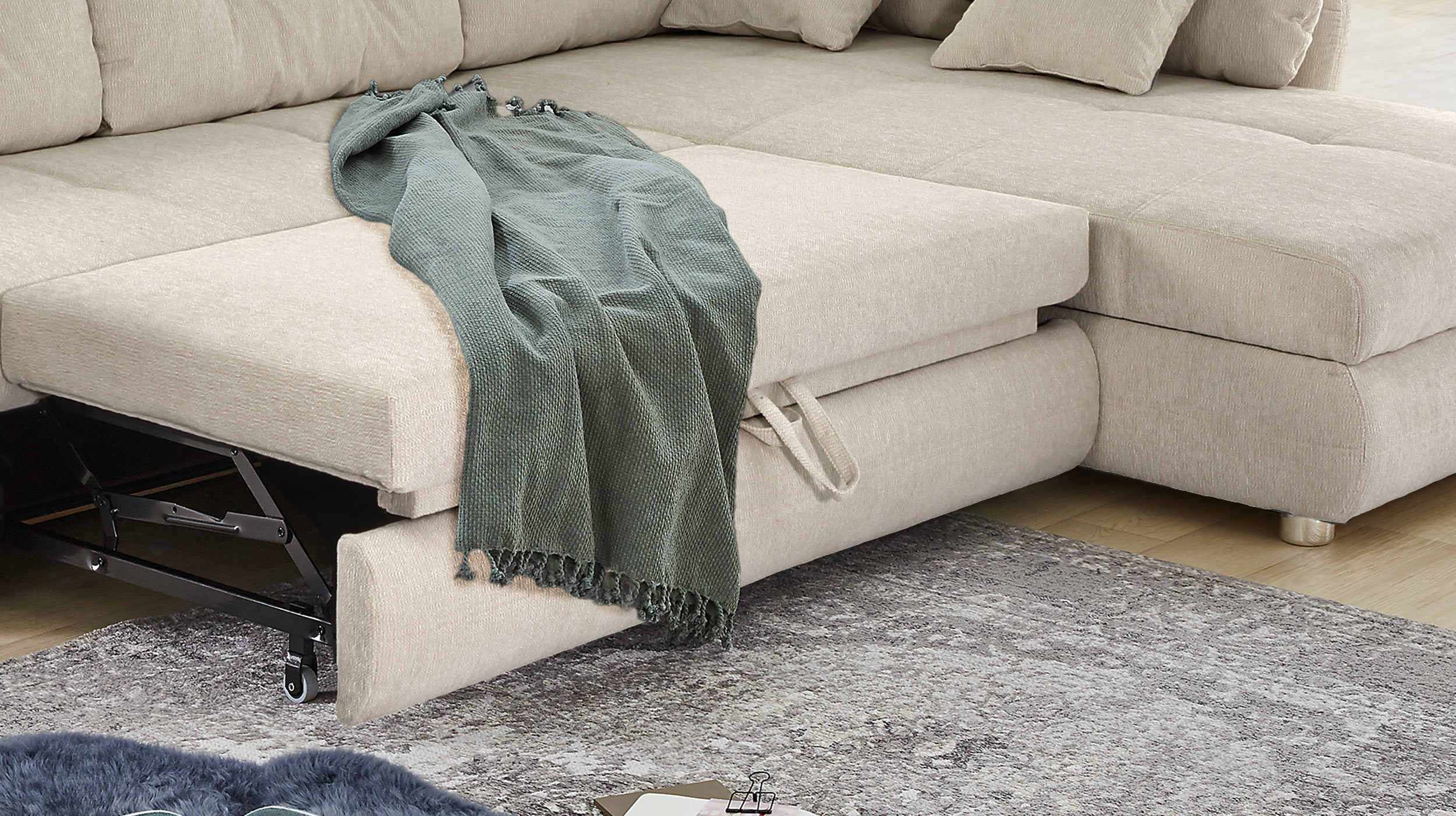 Ecksofa mit Schlaffunktion beige - 297 x 207 cm - JENGEN