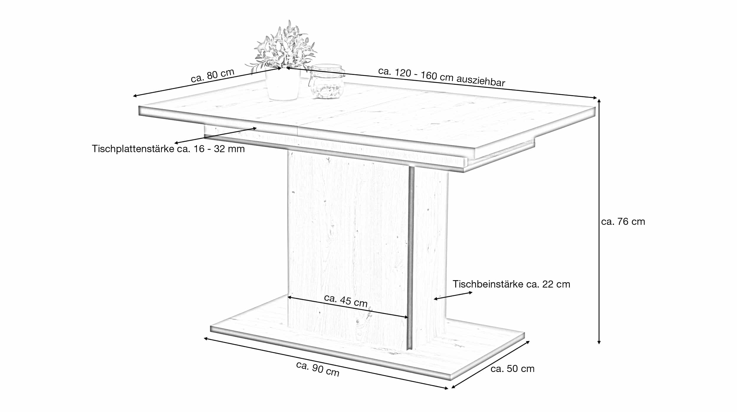 Esstisch 120 - 160 cm ausziehbar Artisan Eiche - ARIANA