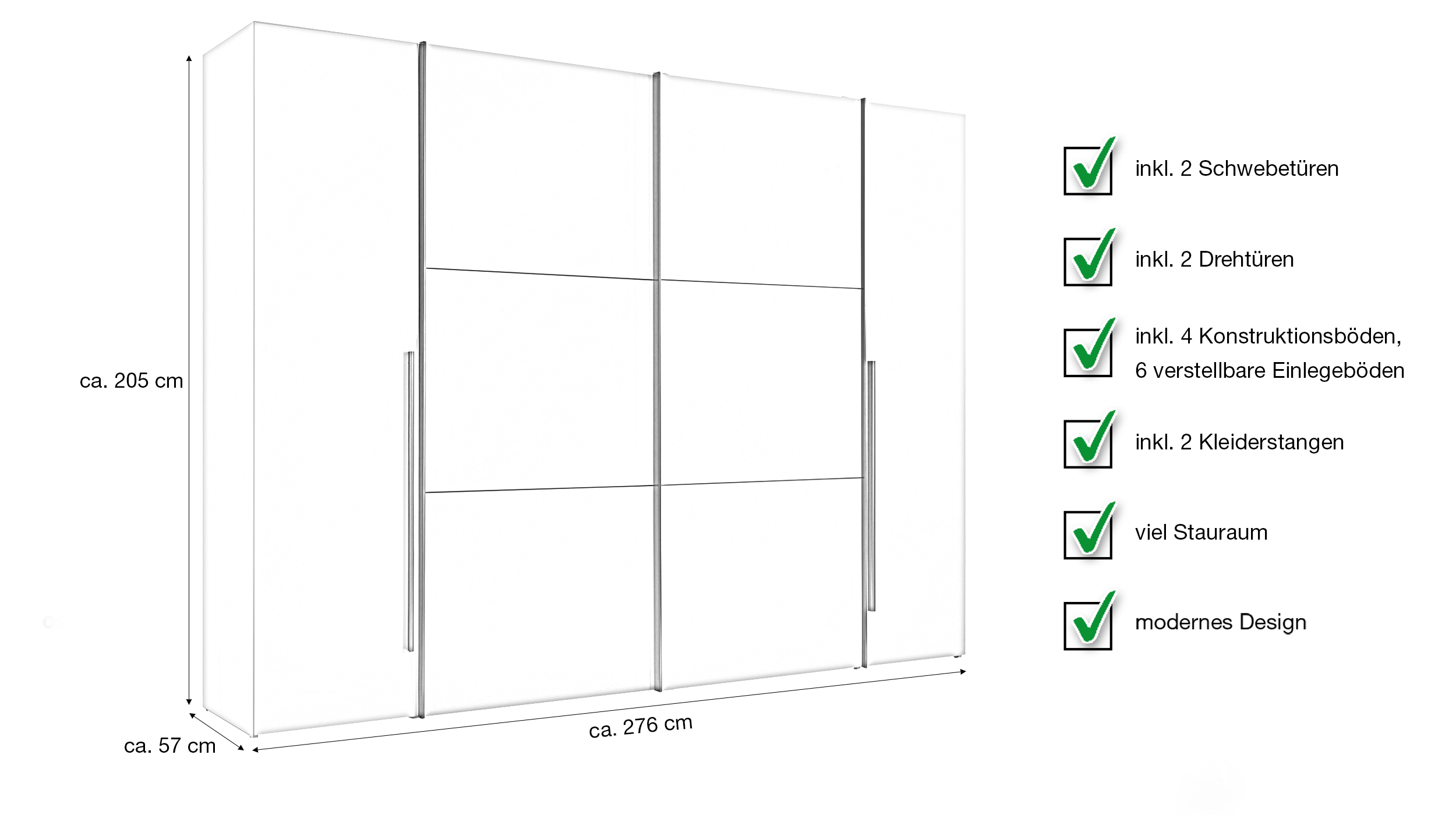 Kleiderschrank beige 276 cm Schwebetüren - MATURS