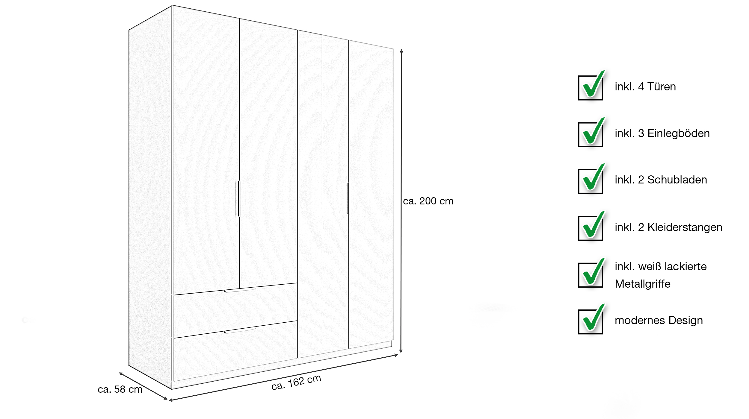 Kleiderschrank weiß hochglanz - Schubladen - 162 cm - ESPRESSO