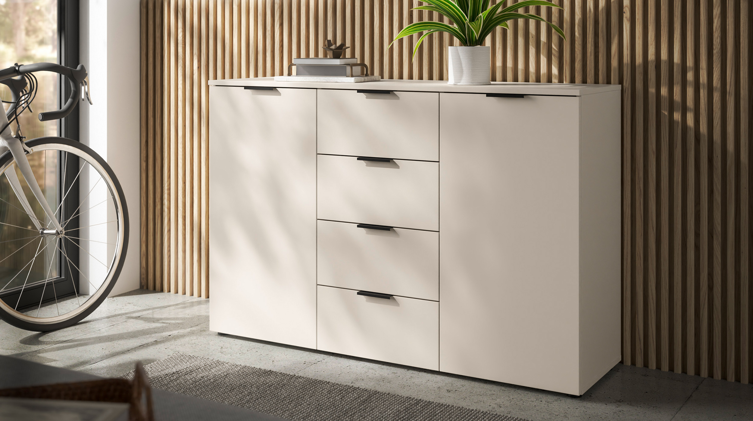Kommode mit 4 Schubladen beige 135 x 40 cm - LINZ