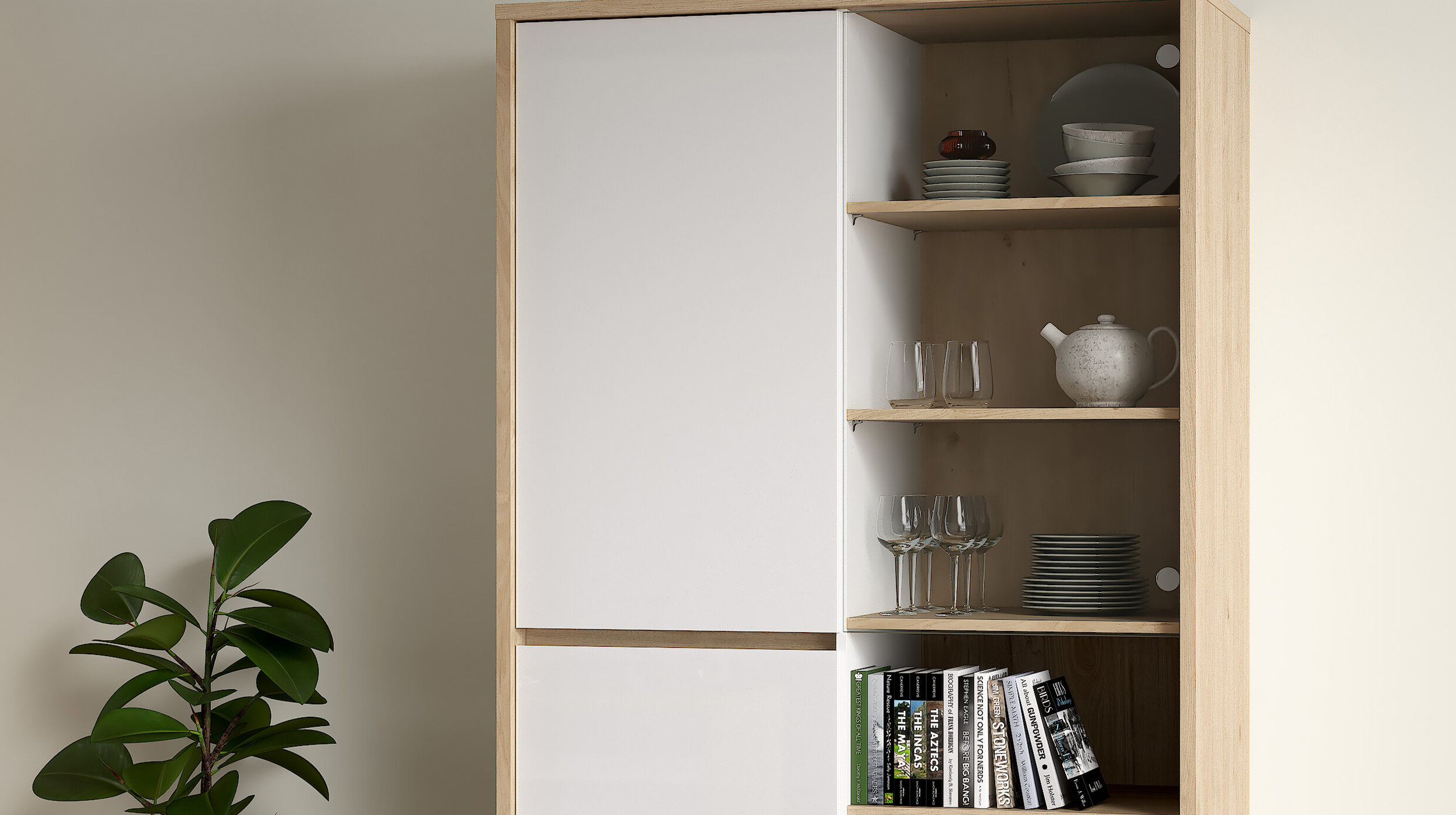 Vitrine mit Glastür weiß hochglanz Jackson Hickory B 100 cm - NEXT