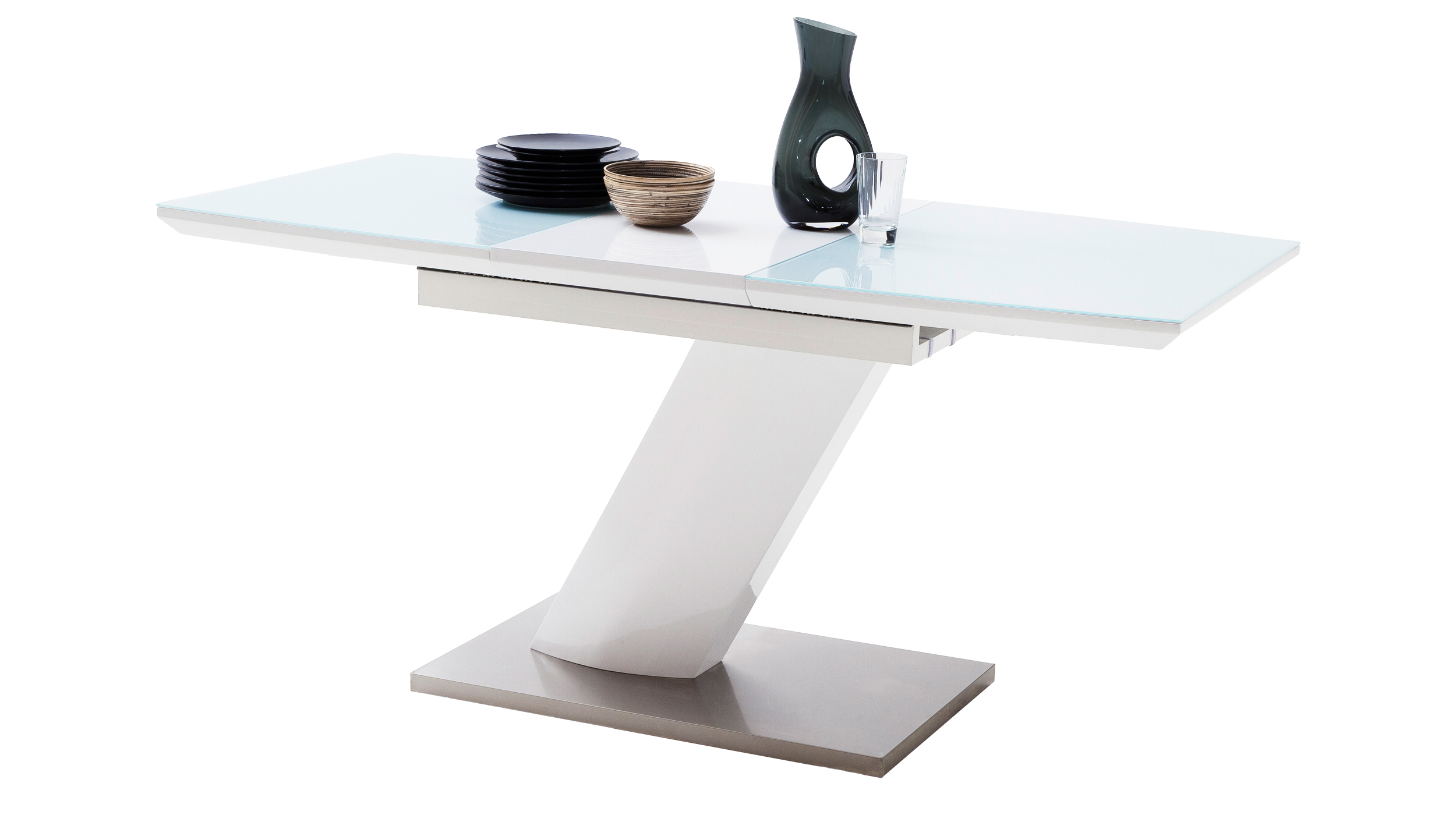 Esstisch 140 - 180 cm ausziehbar weiß hochglanz - GELINA