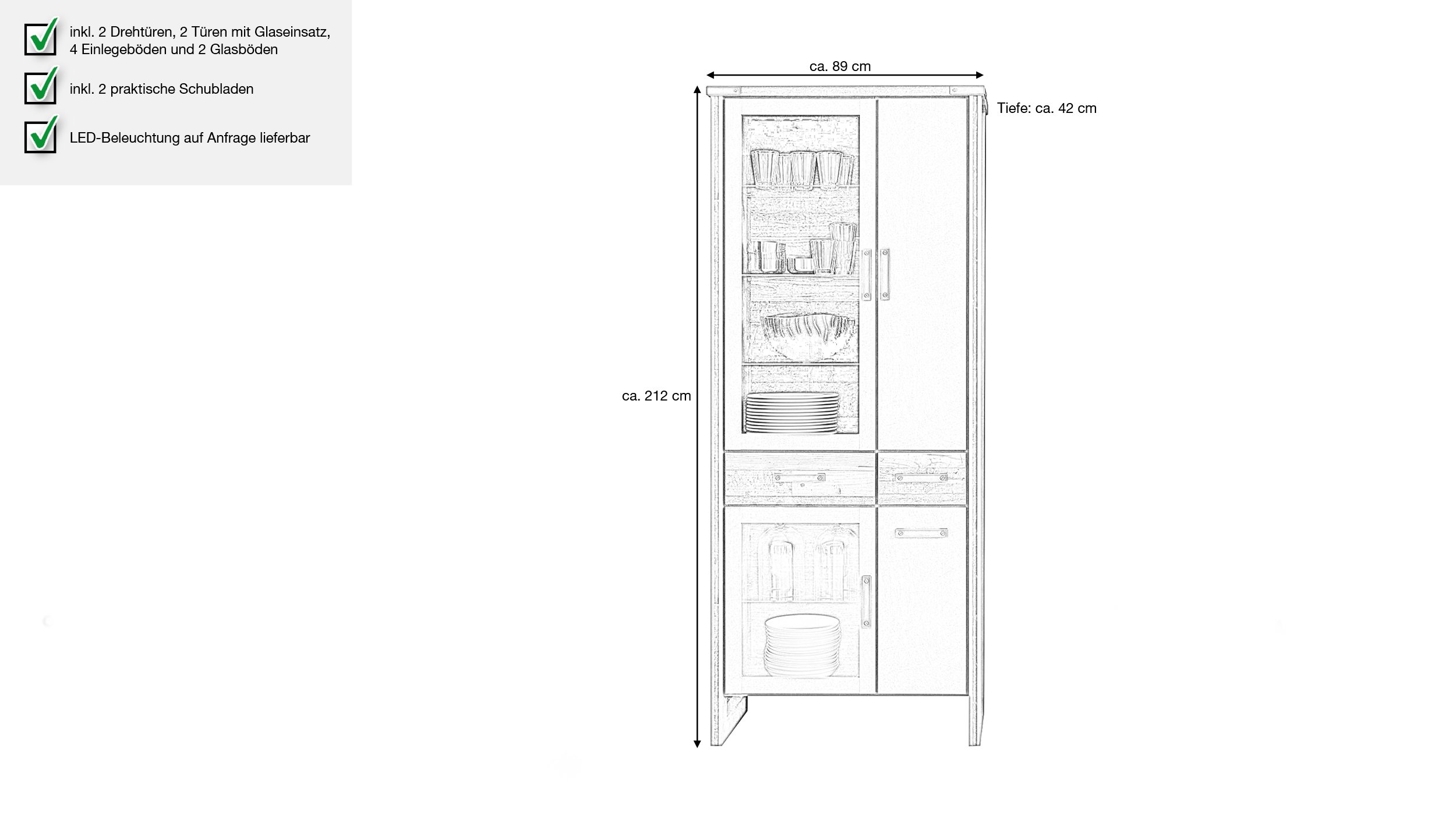 Vitrine Old Wood - Matera grau 212 cm - PRIME