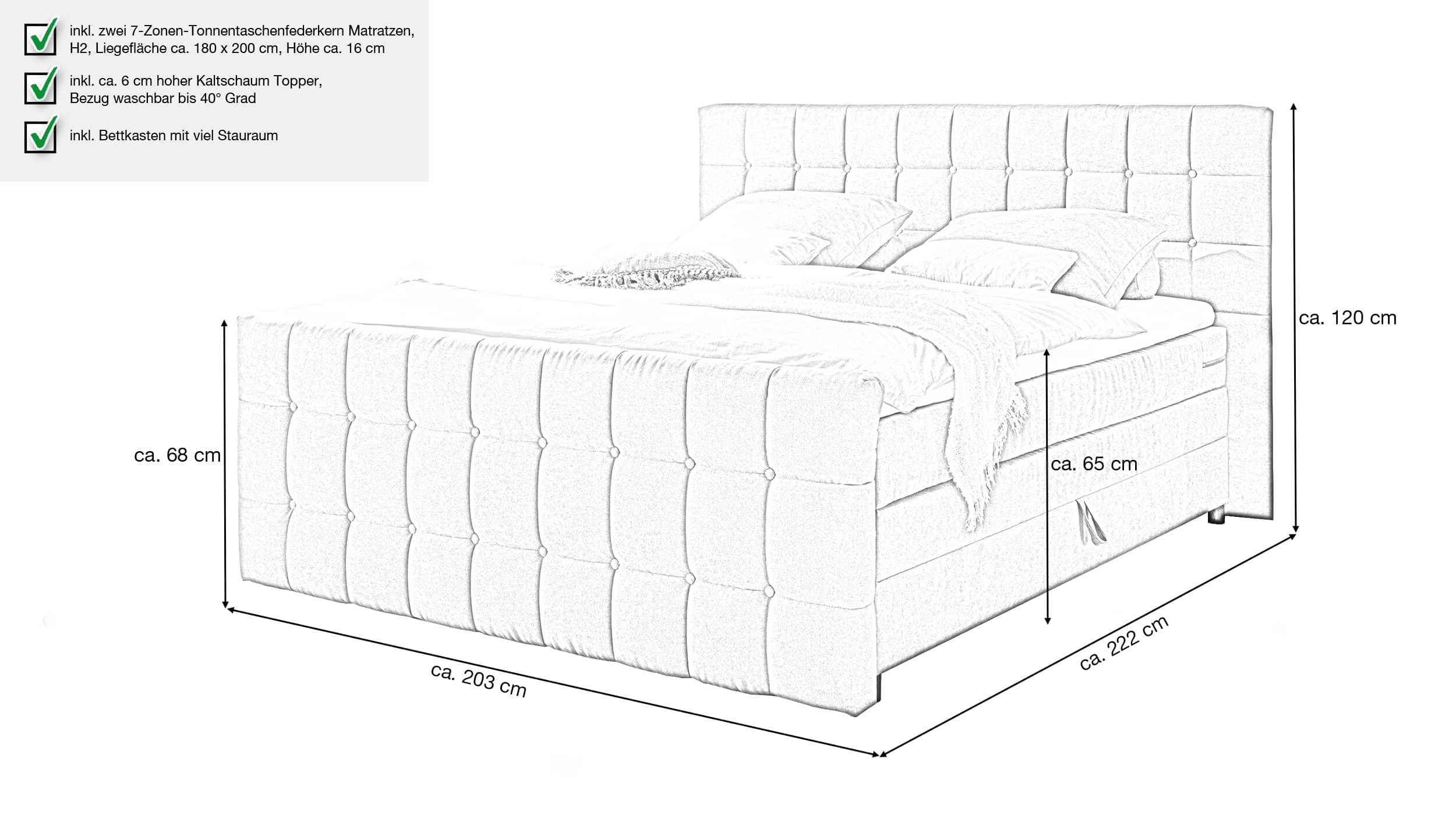 Boxspringbett 180 x 200 cm mit Bettkasten grau microfaser - MENDOZA