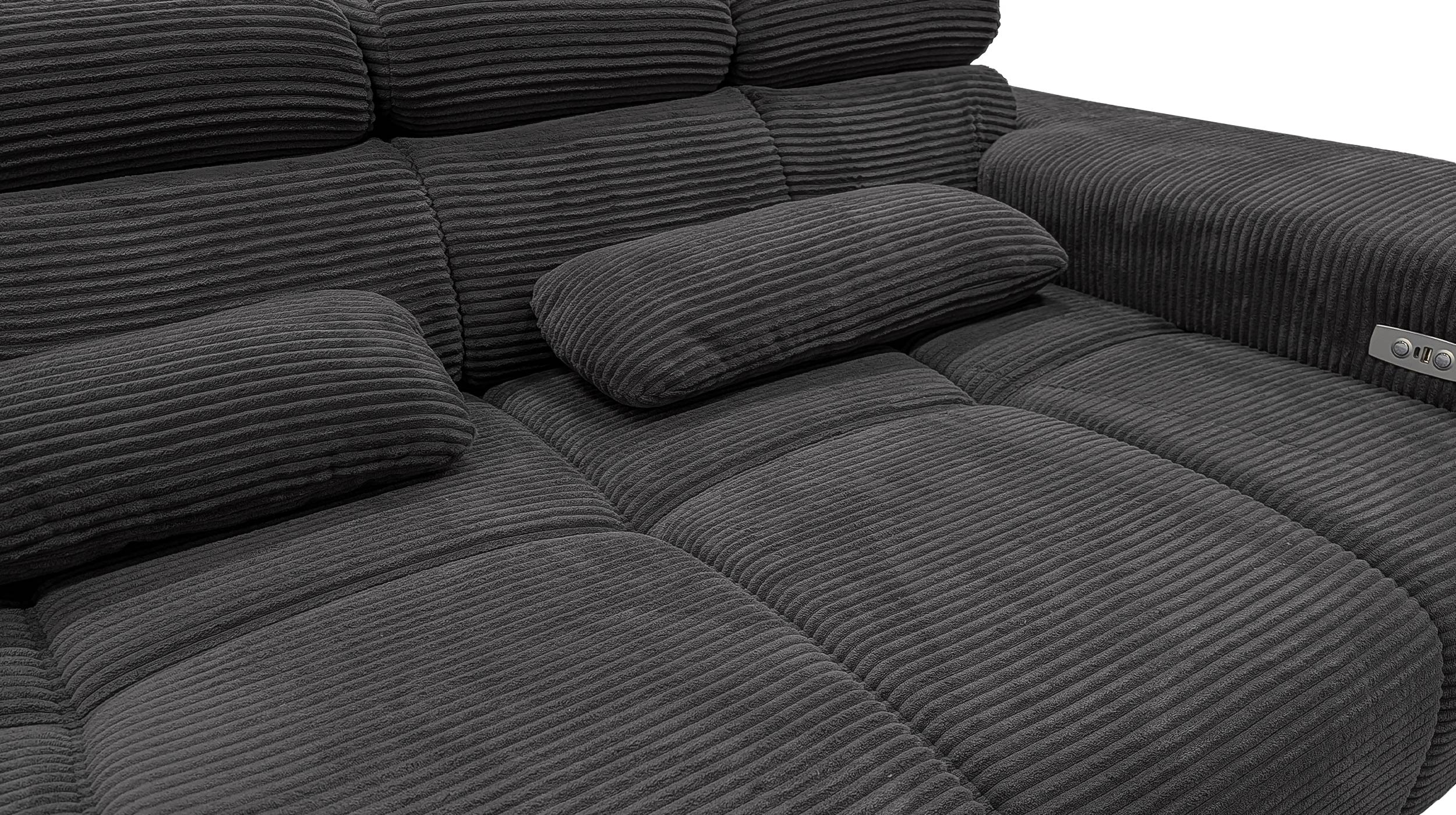 Ecksofa Cord grau elektrisch ausfahrbar 285 cm - OT links - SPEED