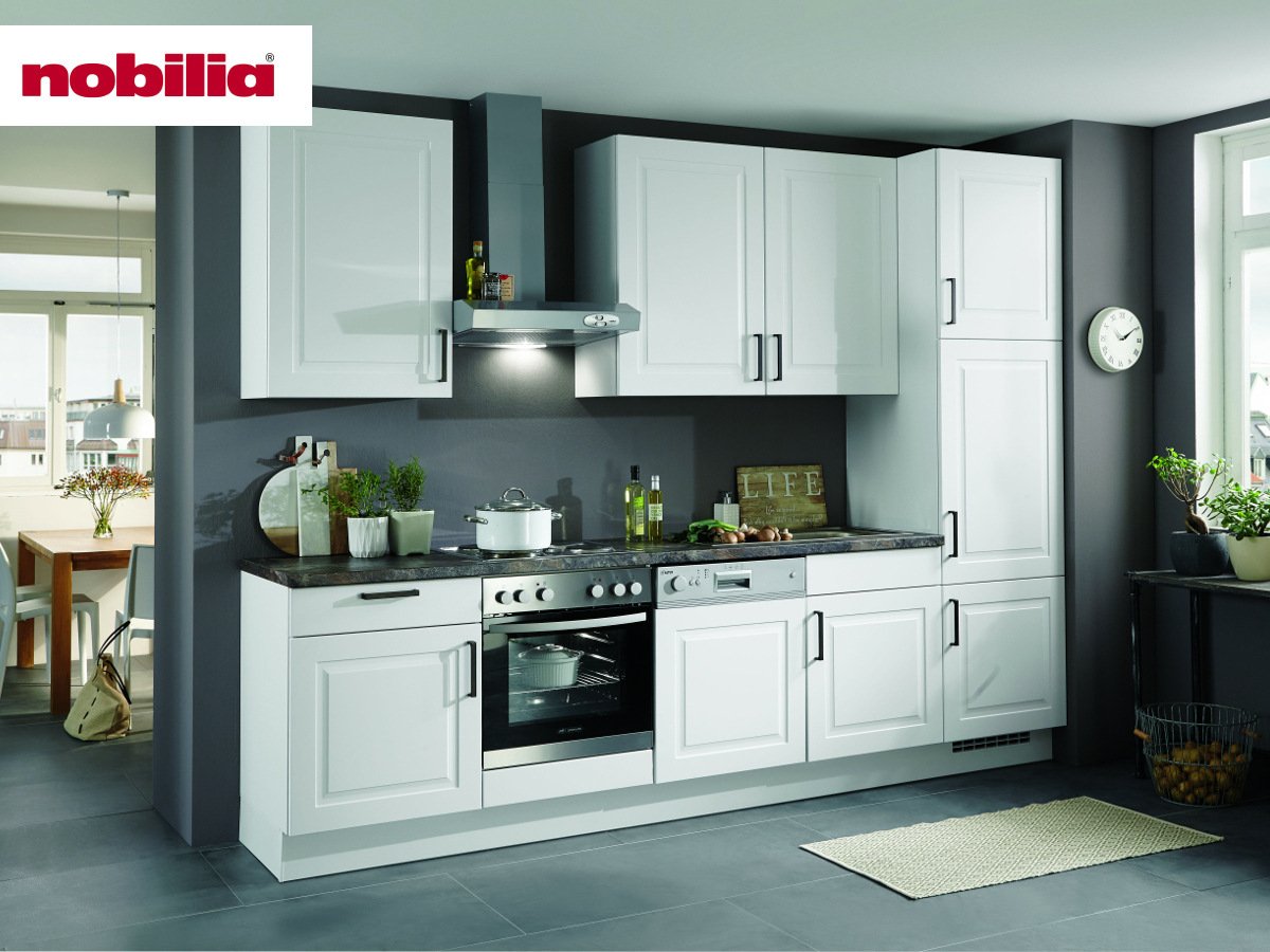 Küchenzeile 300 cm - mit Geräten - Küchenfronten matt Lack - SYLT