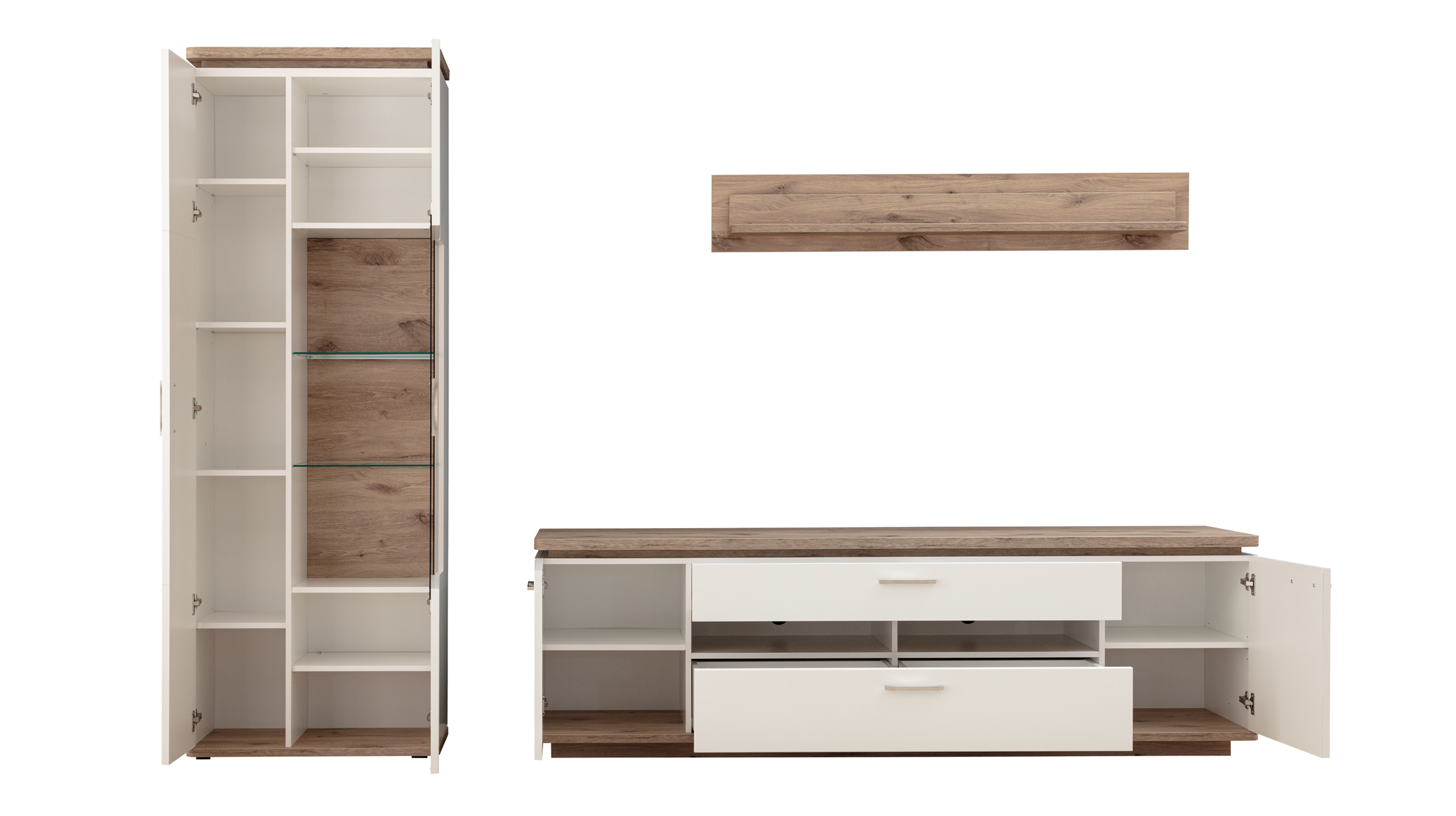 Wohnwand weiß - Viking Oak 295 cm LED-Beleuchtung - PALERMO