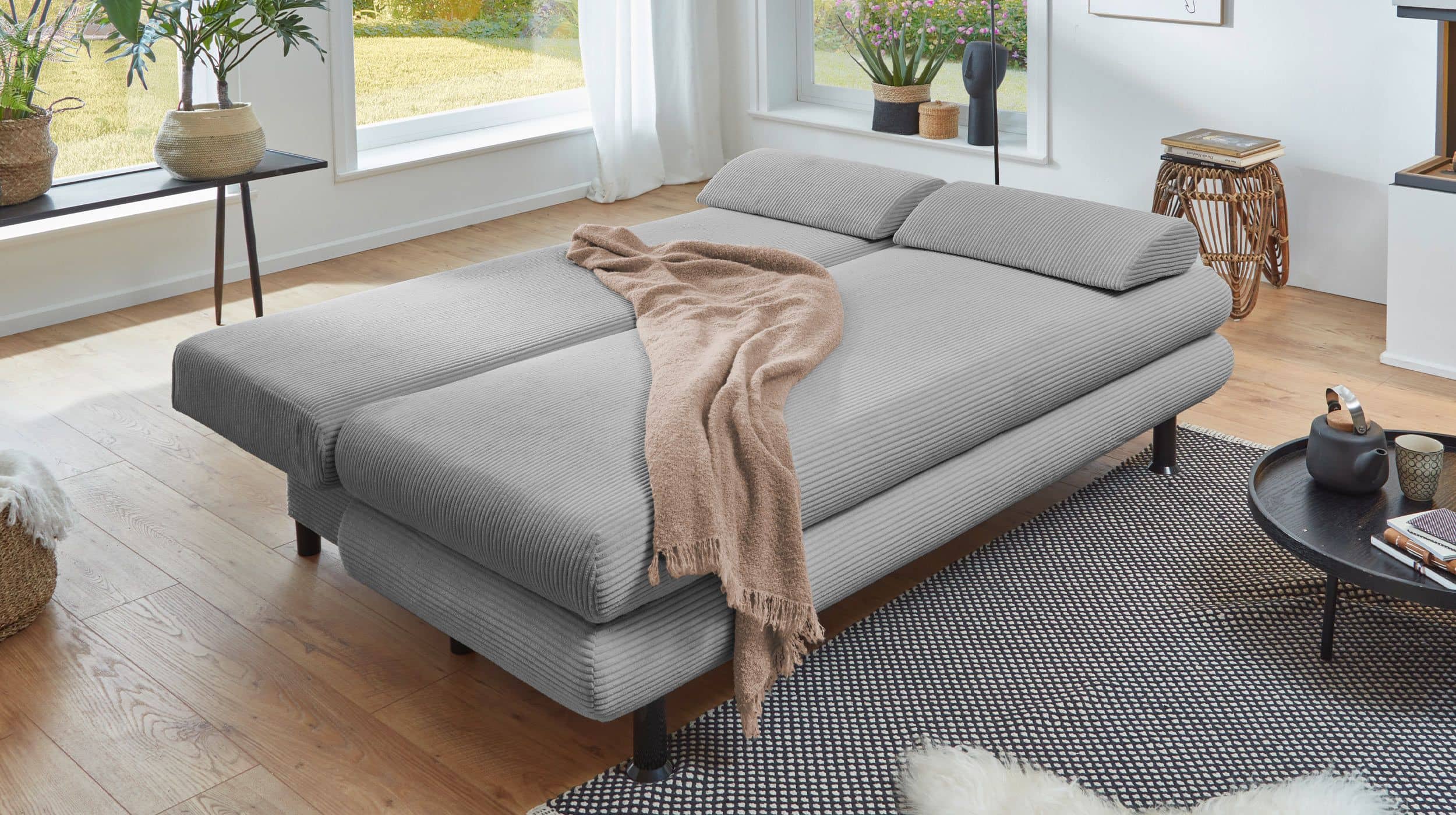 Schlafsofa mit Bettkasten Cord grau 190 x 93 cm - BAREND