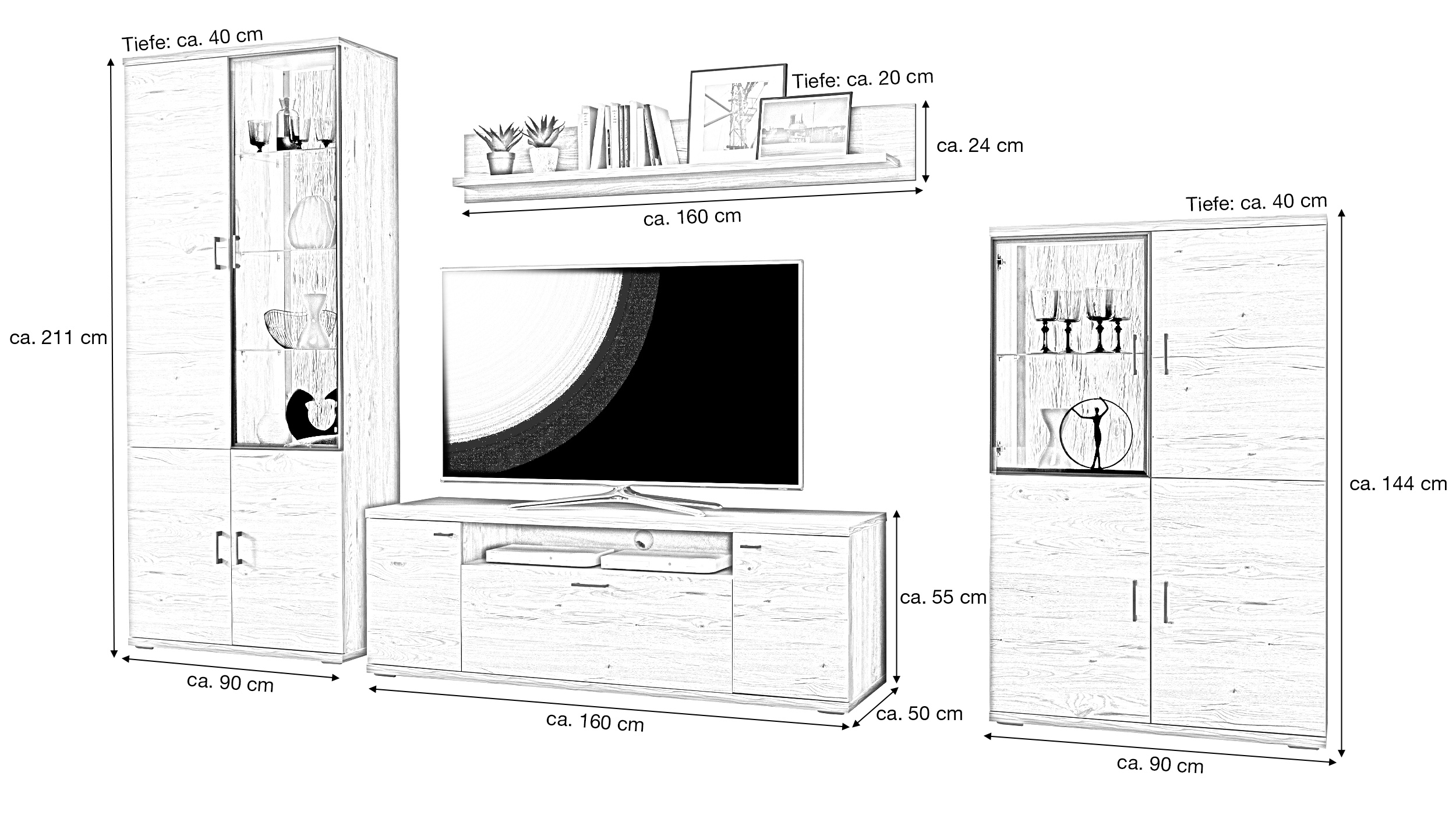 Wohnwand Gustavson Eiche 360 cm - Anbauwand- OLSBERG 