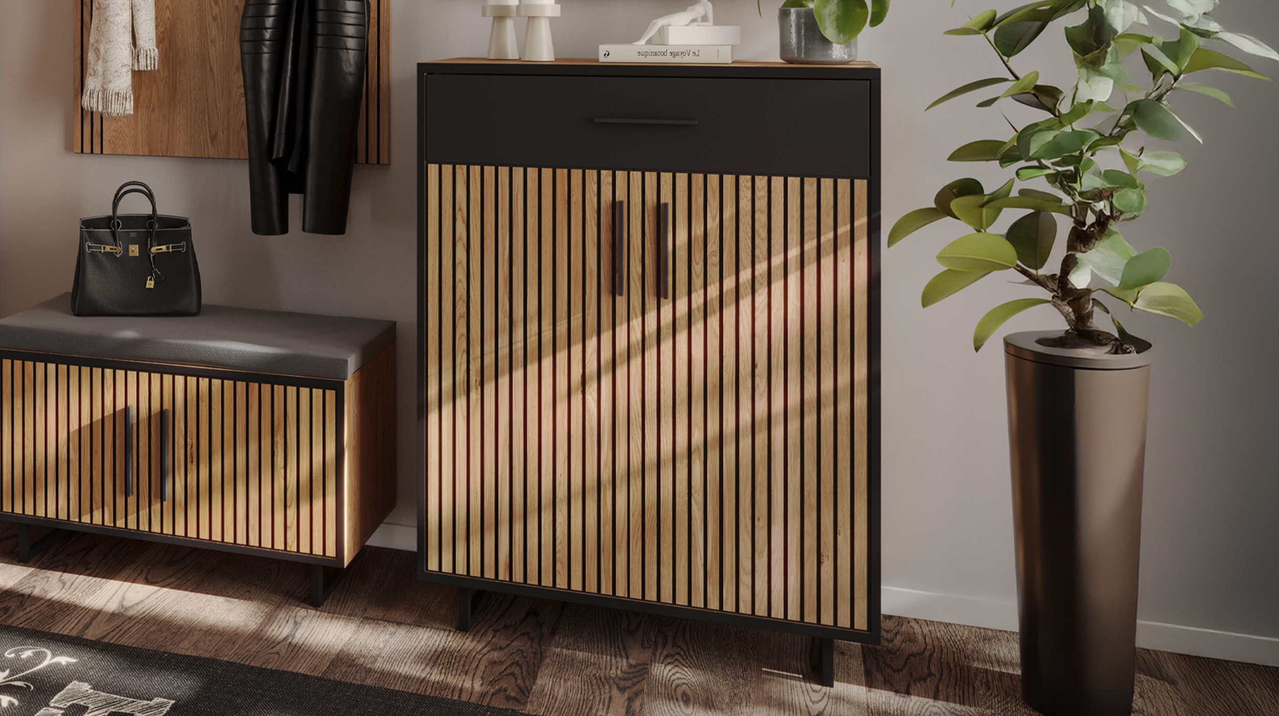 Schuhschrank mit Schublade Eiche teilmassiv geölt 82 x 100 cm - BELLA Schuhschrank mit Schublade Eiche teilmassiv geölt 82 x 100 cm - BELLA