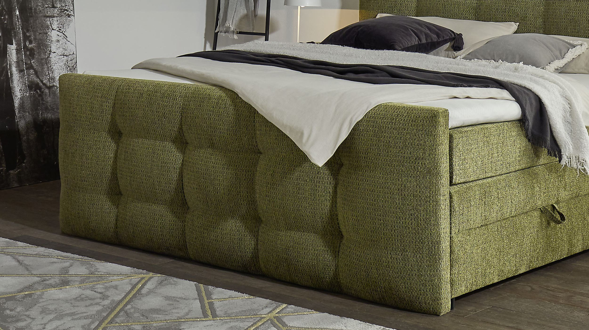 Boxspringbett 200 x 200 cm Bettkasten Chenille grün - IMOLA