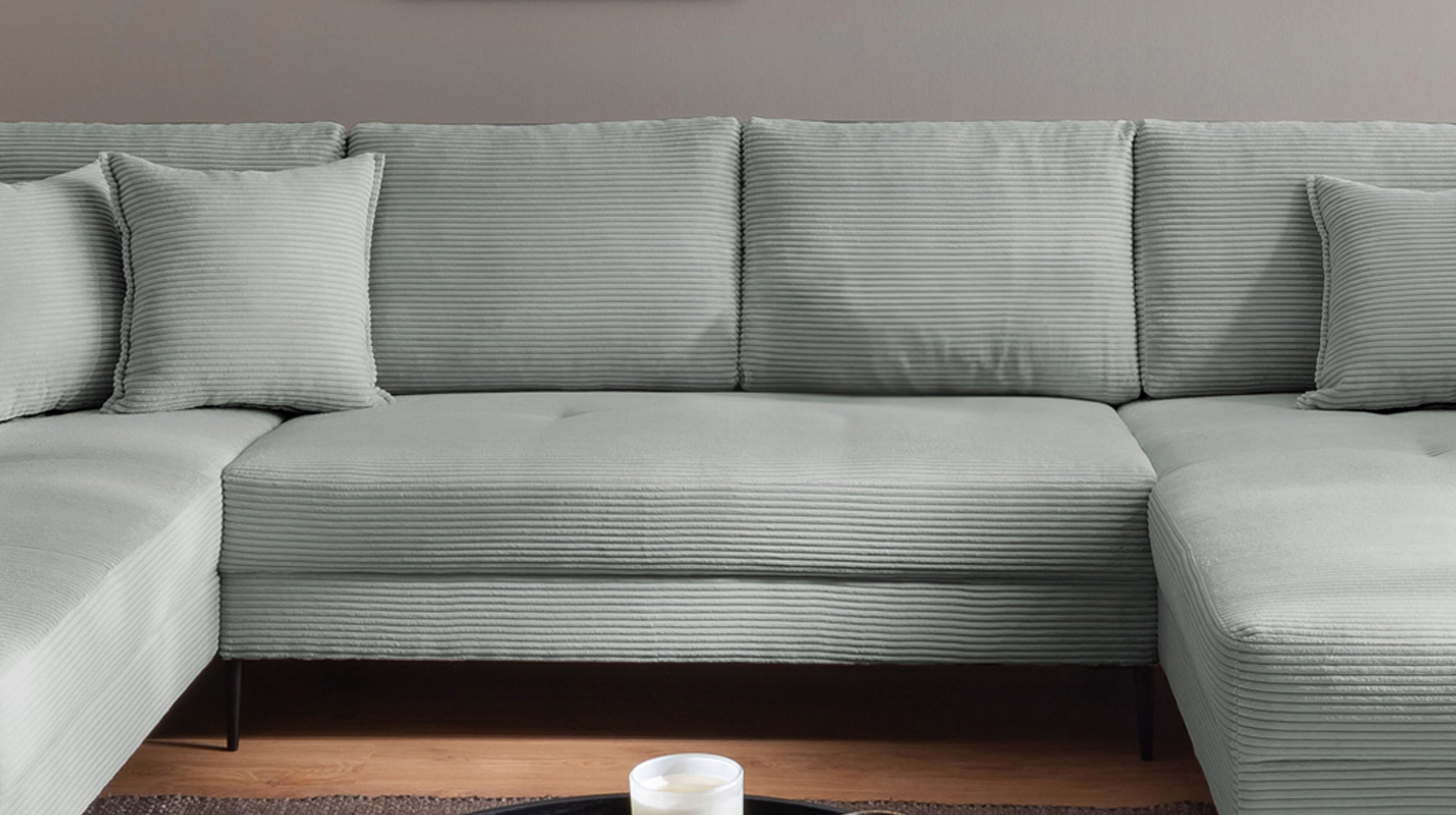 Wohnlandschaft Cord pastell grün - 360 cm - SUMMER 