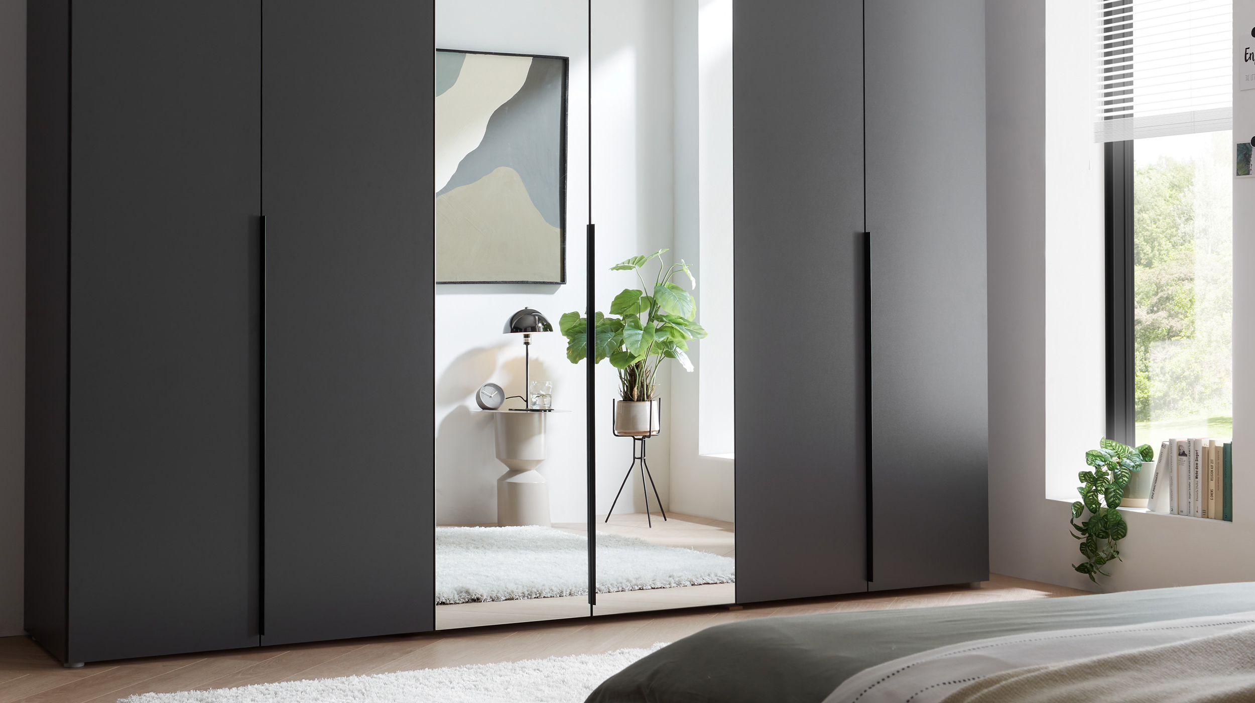Kleiderschrank mit Spiegel 270 cm graphit - 6-türig - KEVO