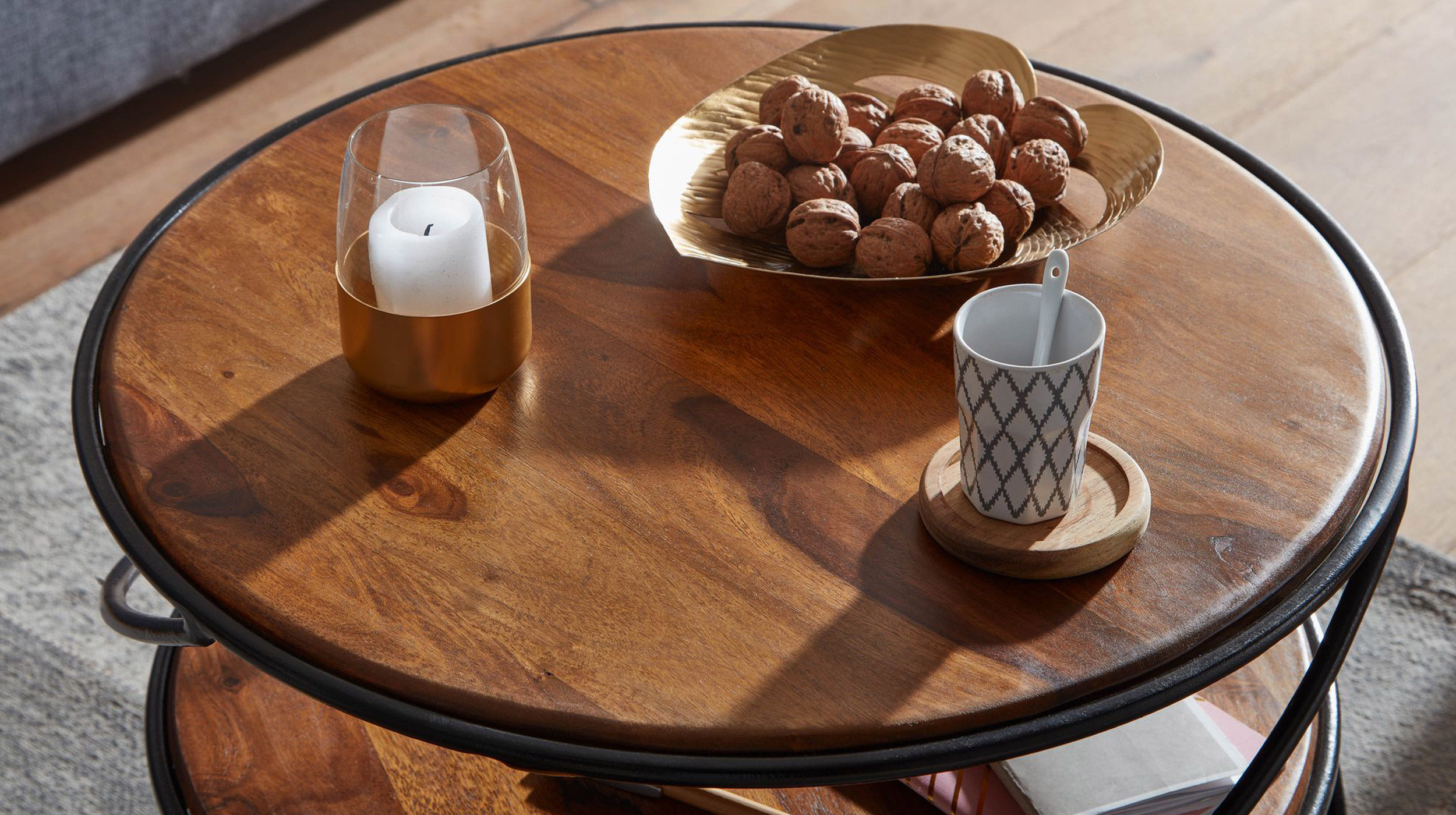 Couchtisch rund Sheesham massiv lackiert 58 x 41 cm - RUNDA
