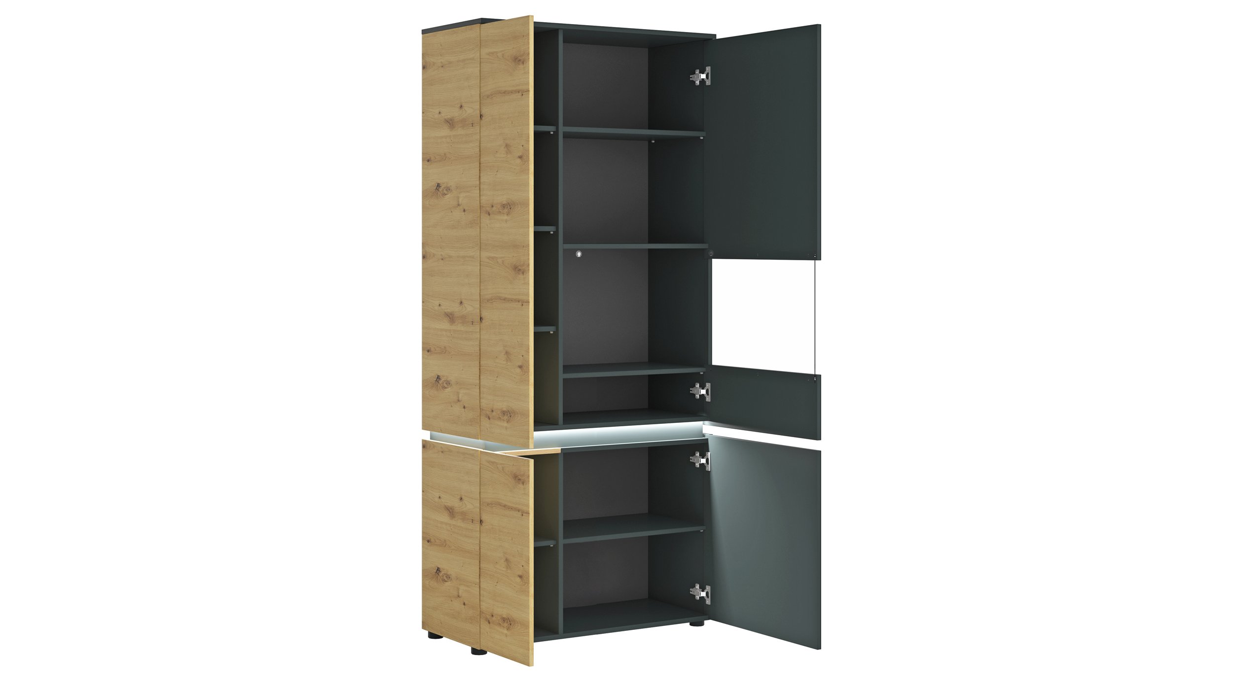 Vitrine mit Beleuchtung Artisan Eiche - grau B 90 x H 199 cm - LUCI