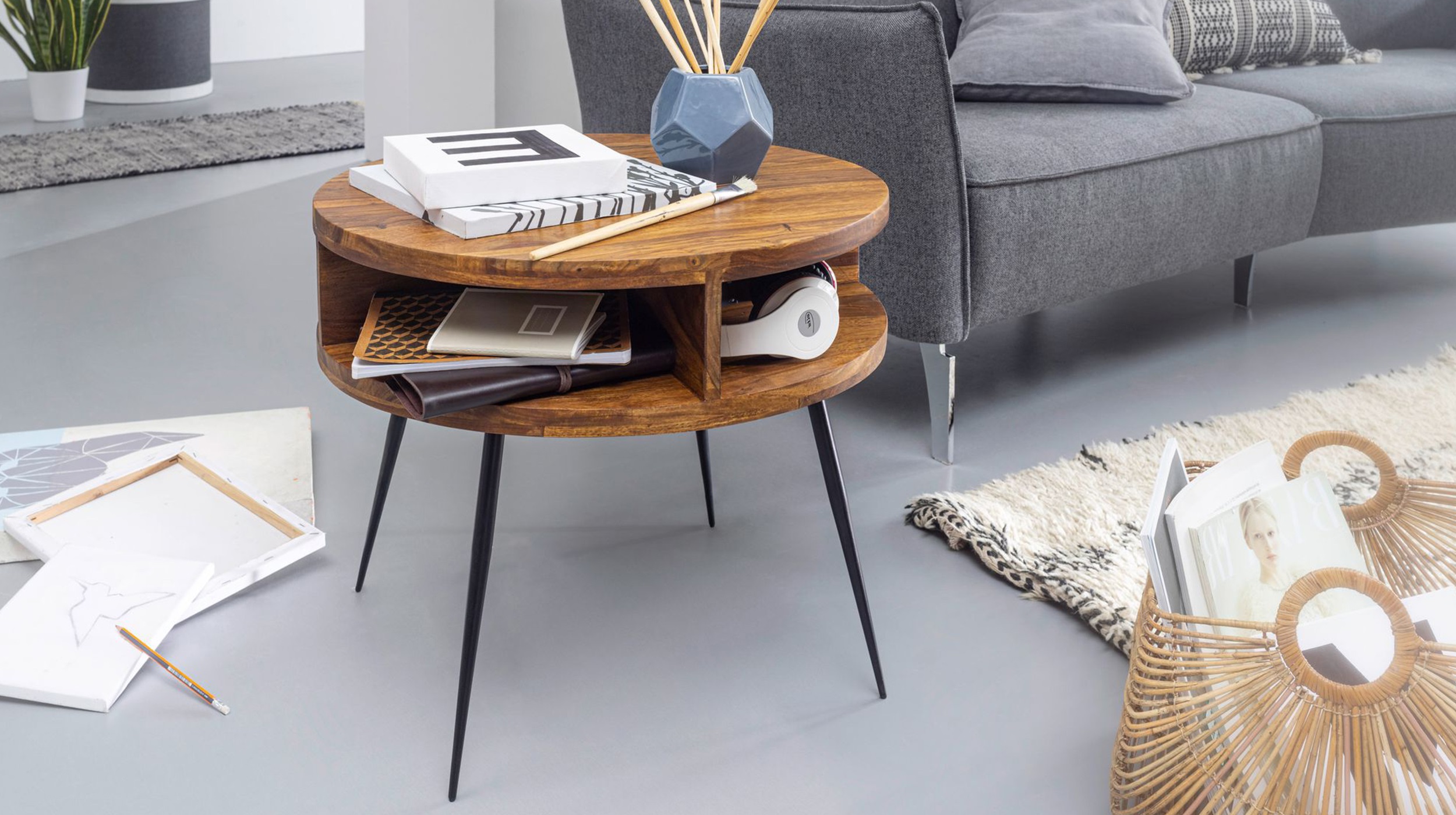 Couchtisch rund Sheesham massiv gebeizt 60 x 60 cm - YORICK 