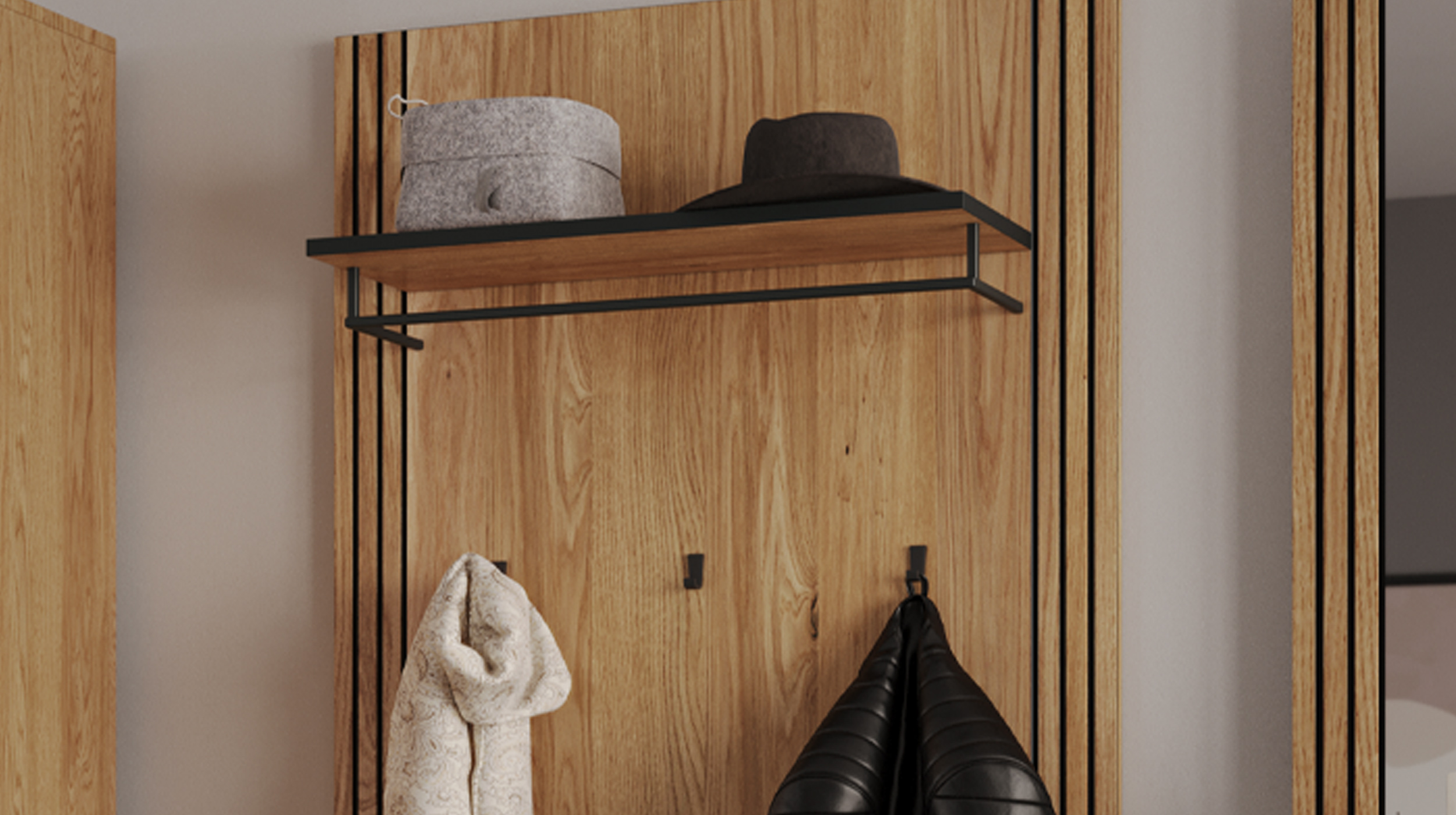 Wandgarderobe Paneele Eiche teilmassiv geölt 82 cm - BELLA Wandgarderobe Paneele Eiche teilmassiv geölt 82 cm - BELLA
