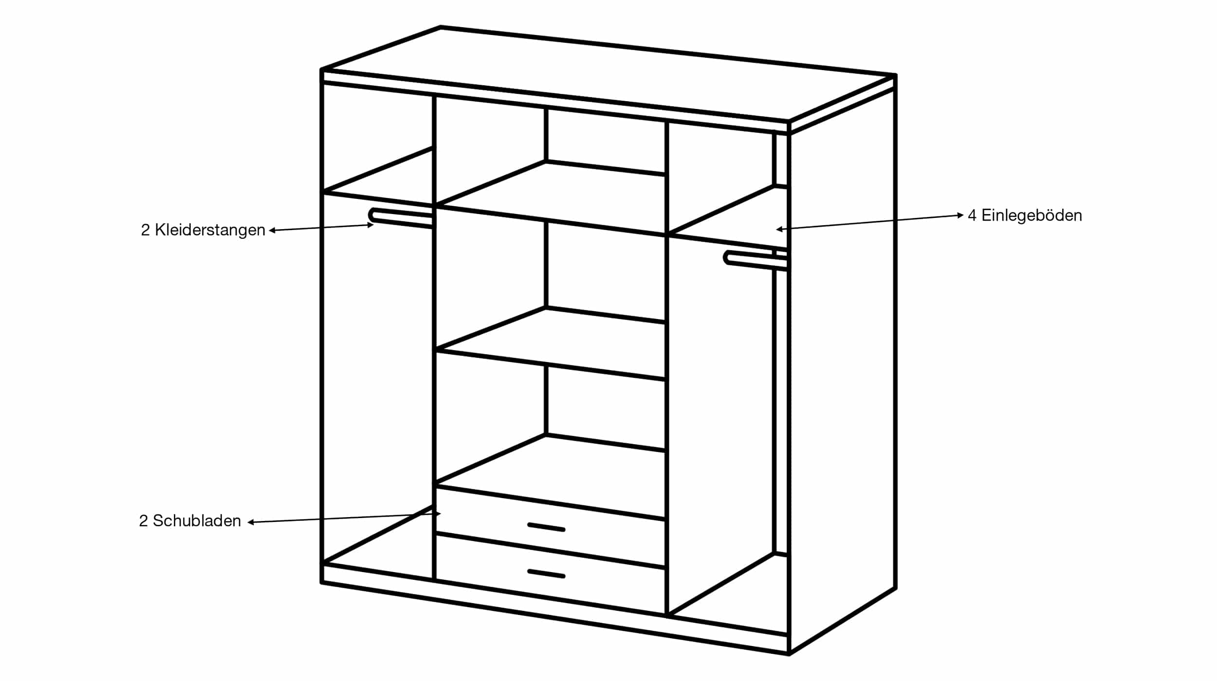 Kleiderschrank Artisan Eiche 180 cm 4-türig - Spiegel - OSLO