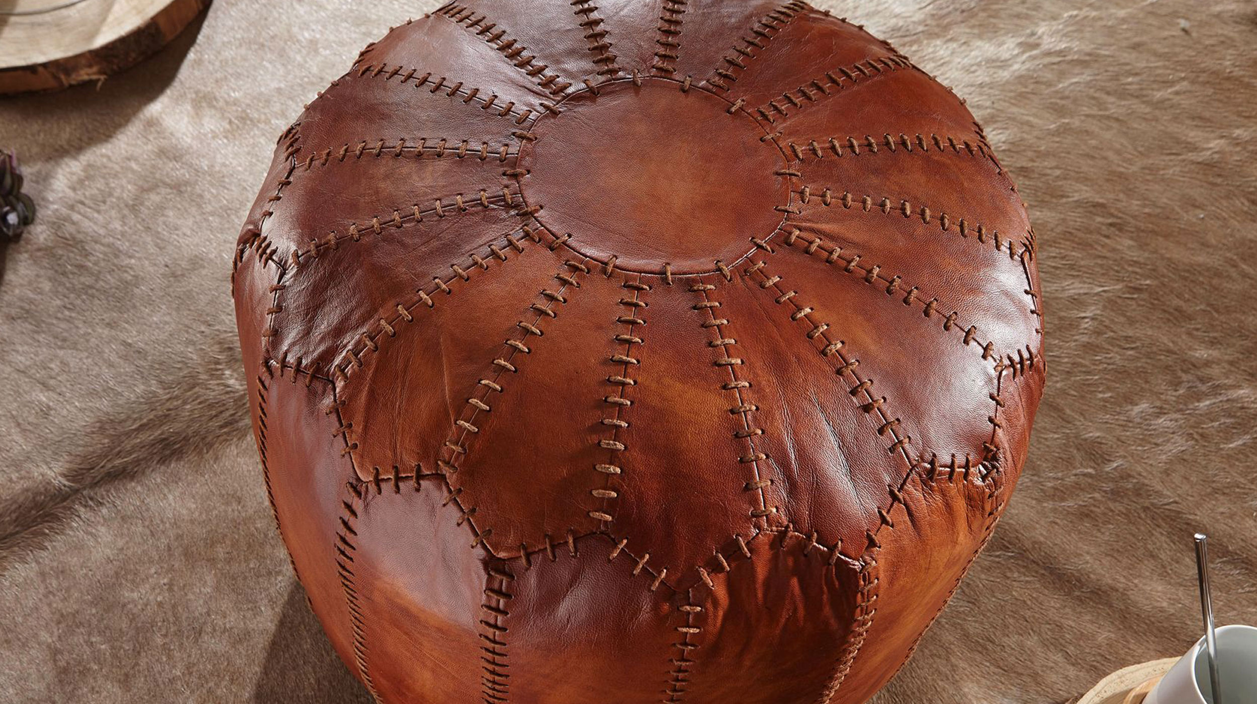 Sitz- & Fußhocker 52 x 52 cm braun Echtleder - VILT
