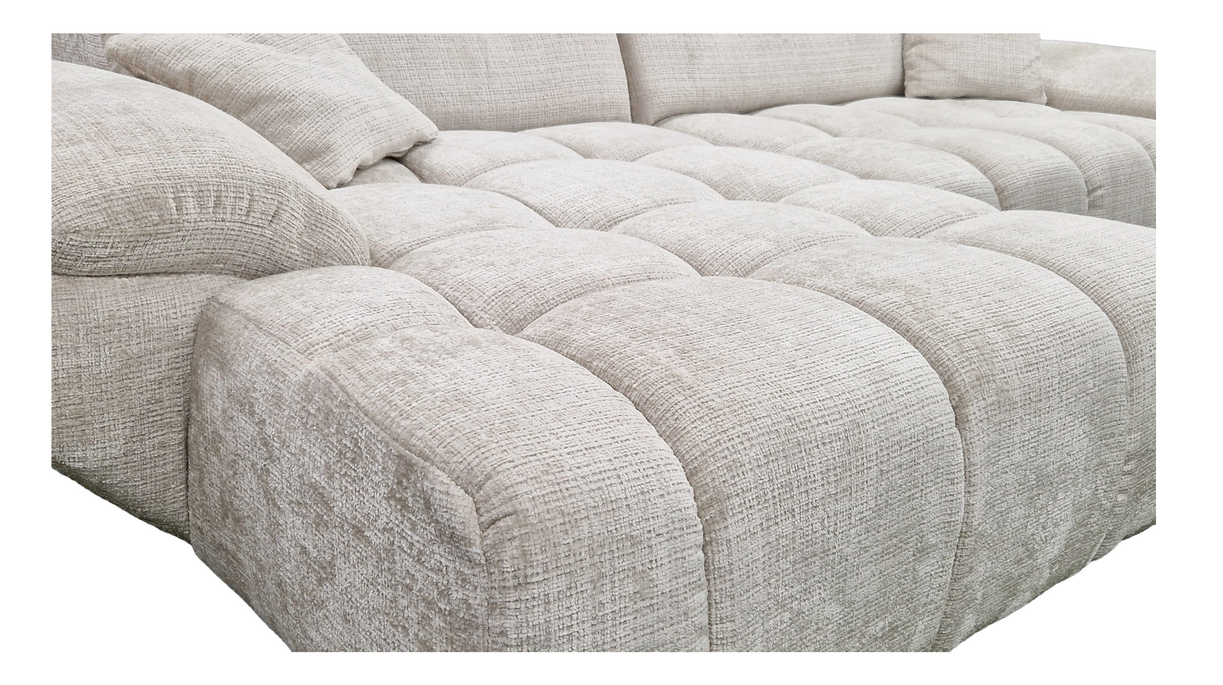 Ecksofa creme elektrisch ausfahrbar 308 cm - HUGO