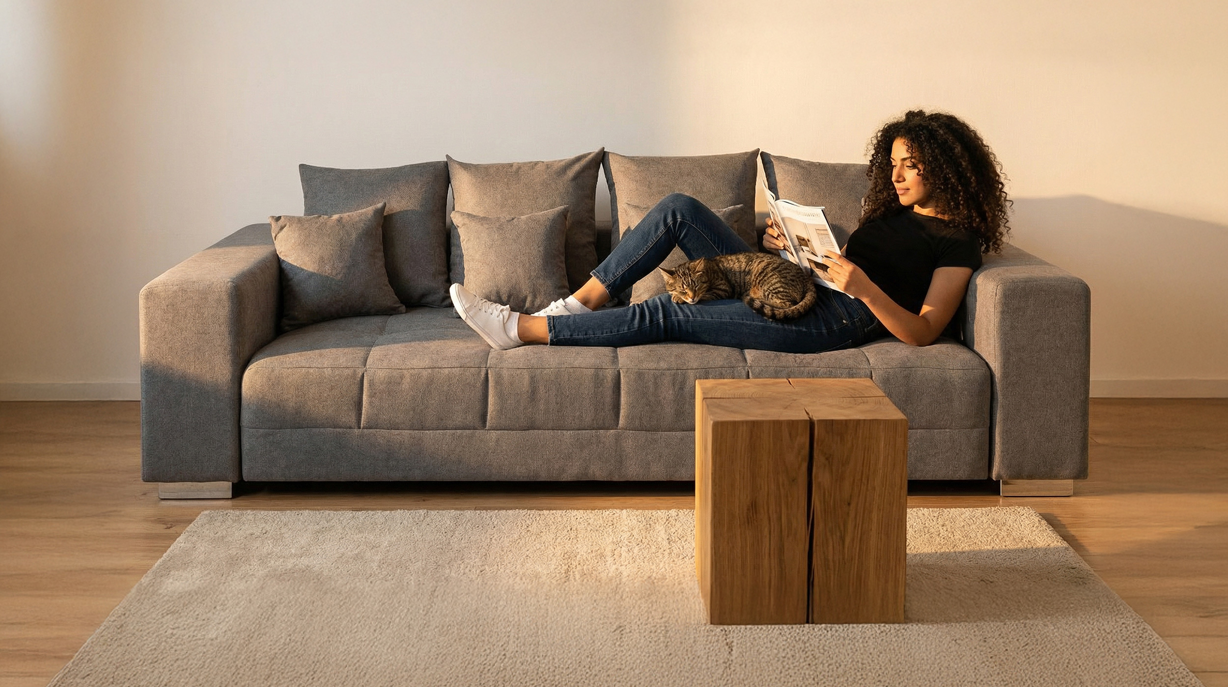 Big Sofa grau Stoffbezug - Microfaser - 254 cm - BORNEO