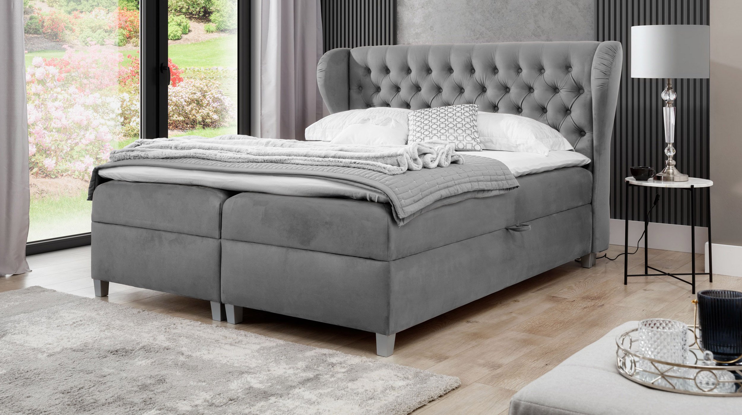 Boxbett 180 x 200 cm grau Bettkasten - JOKER Boxbett 180 x 200 cm grau Bettkasten - JOKER