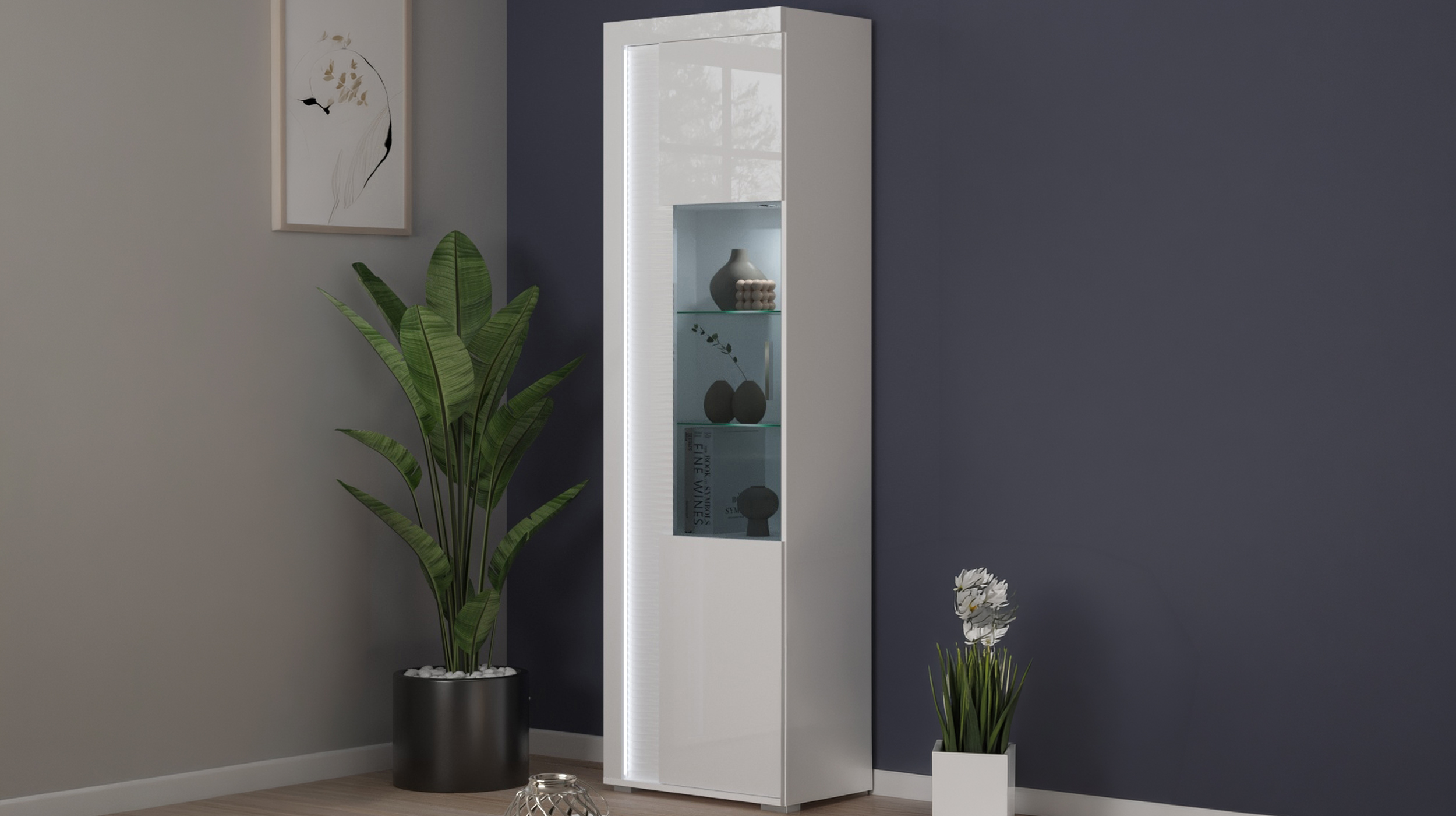 Vitrine mit Glastür weiß hochglanz 60 x 202 cm - SKYLIGHT 