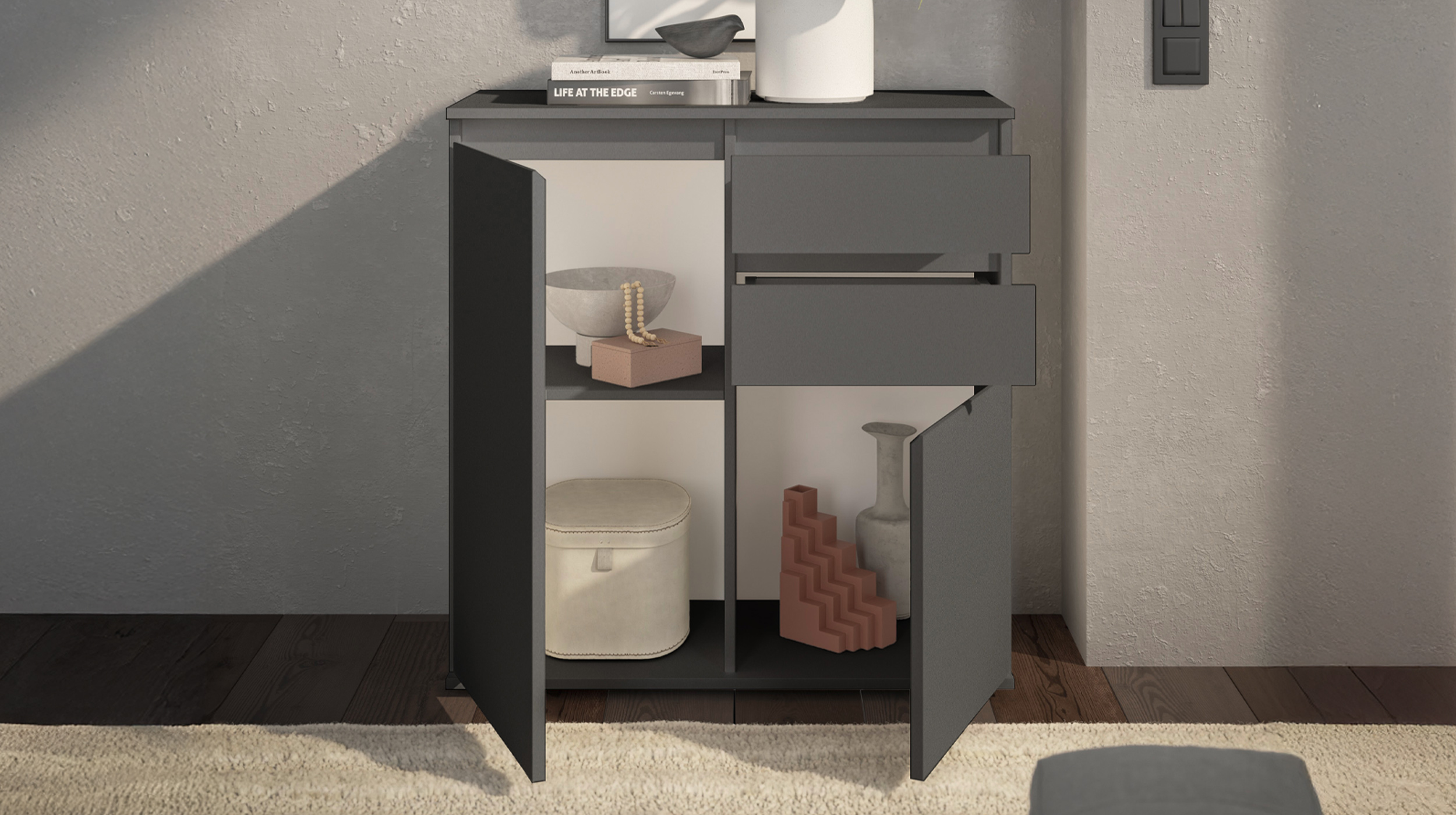 Kommode mit 2 Schubladen anthrazit 80 x 35 cm - 2-türig - BRESTA