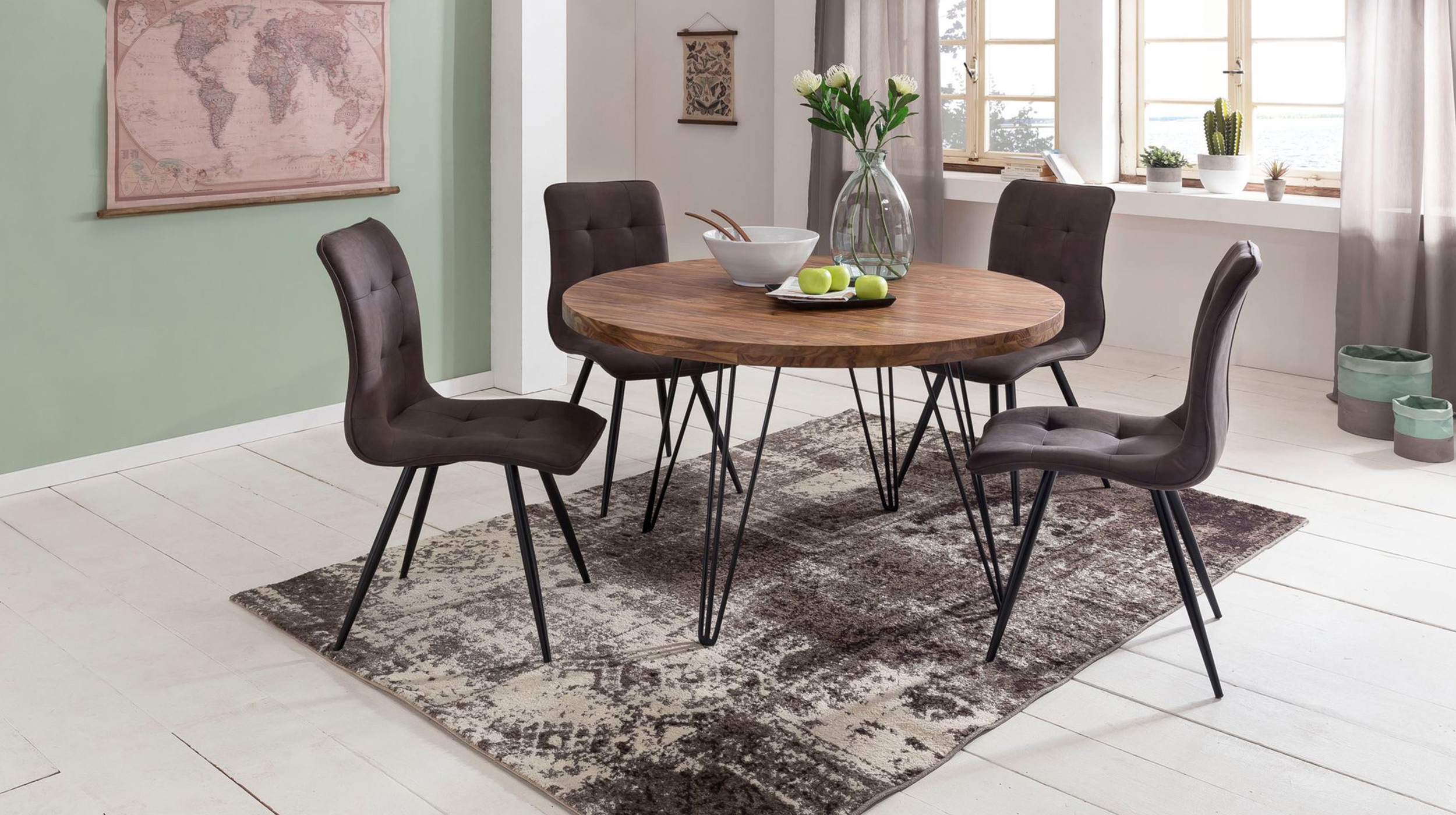 Esstisch 120 cm rund Sheesham massiv gebeizt - NORR 