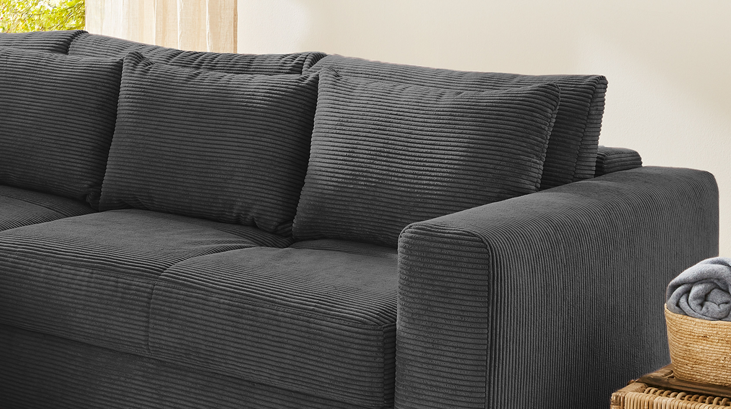 Ecksofa Cord grau Schlaffunktion Bettkasten 288 x 186 cm - KAMPEN