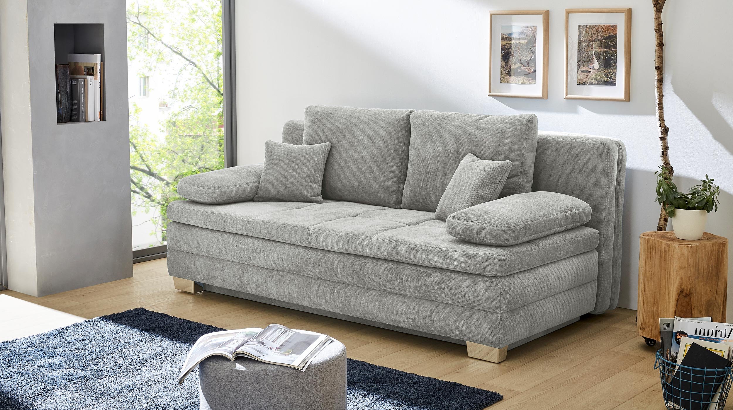 Schlafsofa grau Bettkasten Dauerschläfer Federkern 203 cm - LINDAU
