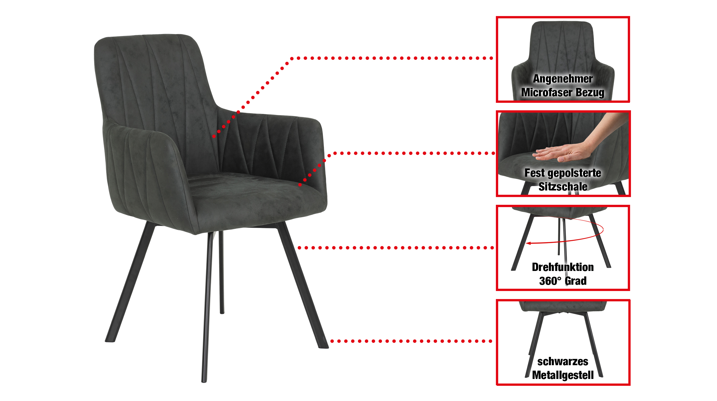 Armlehnstuhl anthrazit Drehstuhl Esszimmerstuhl - GESA