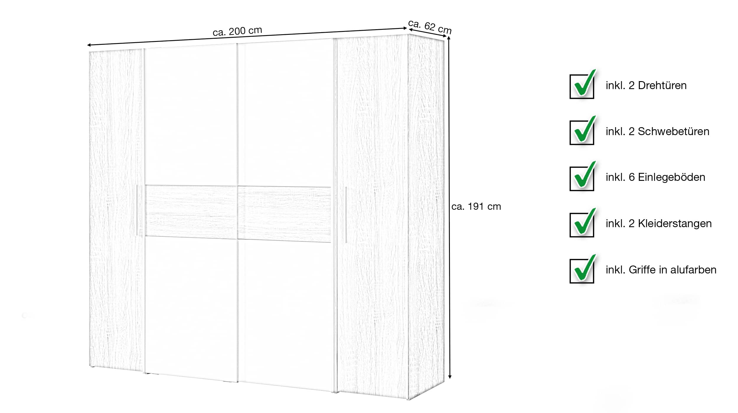 Kleiderschrank Artisan Eiche - weiß 200 cm - KALIXTUS