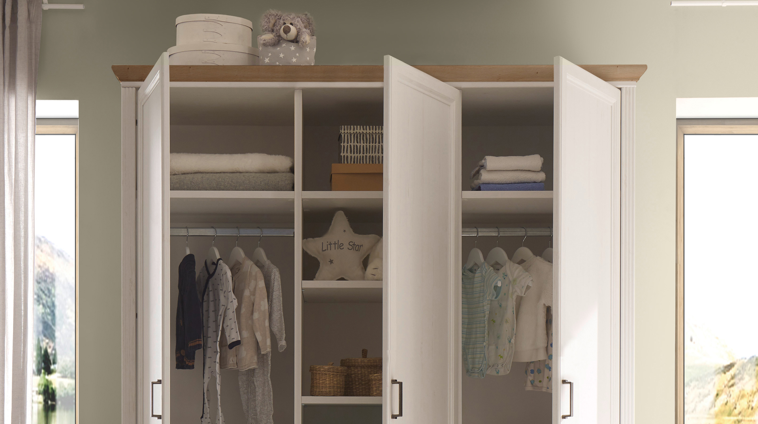 Kleiderschrank Anderson Pinie weiß 164 cm 3-türig - JASMIN 
