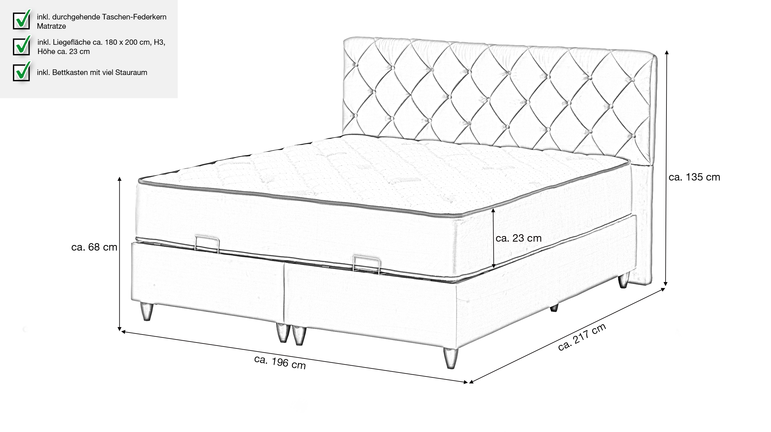 Boxbett 180 x 200 cm - grau - blau - Bettkasten - Stoffbezug - CROSS