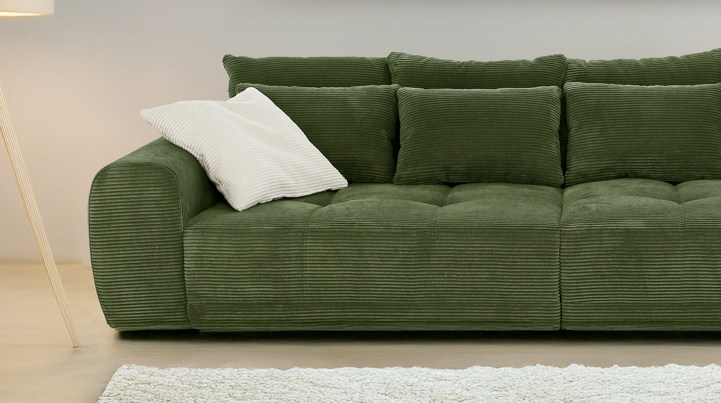Big Sofa Cord grün - 308 cm - Federkern - JANNI