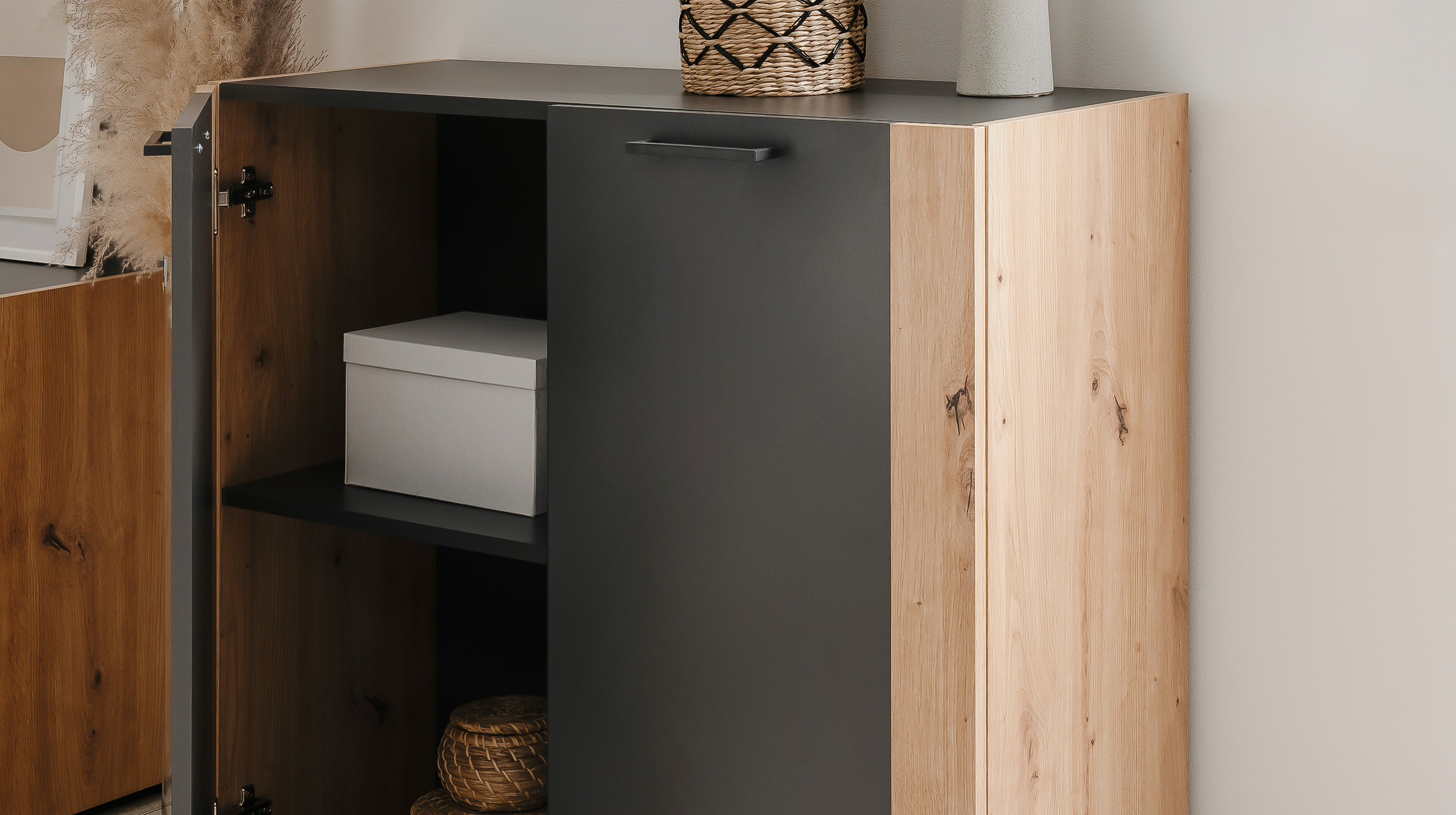 Kommode anthrazit Artisan Eiche 2-türig 89 x 35 cm - CENTO 