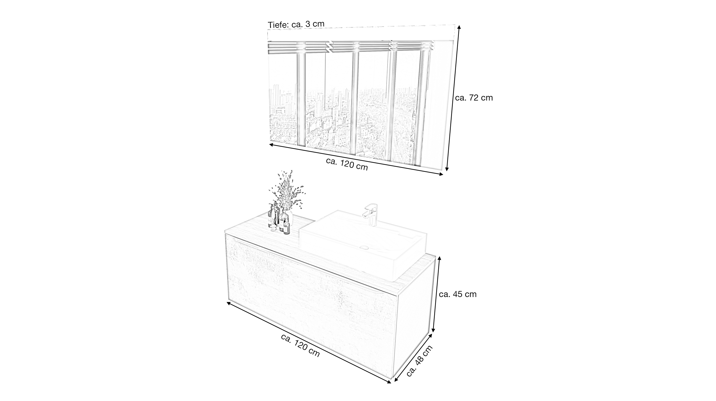 Nobilia Badmöbelset grau - 2-tlg - Waschplatz 120 cm - RISCADO