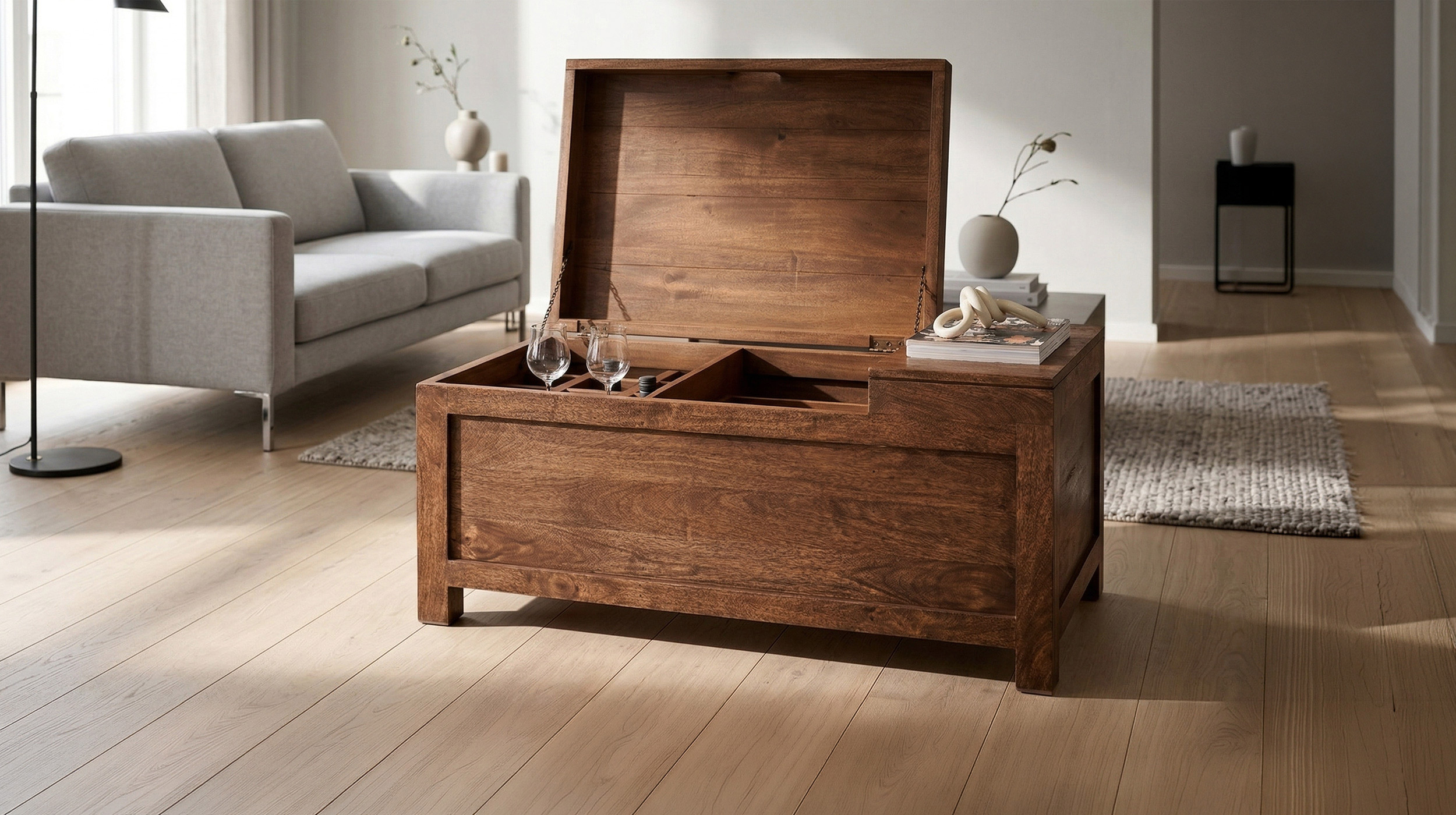 Couchtisch Mango massiv gebeizt 110 cm - montiert - MANGALA