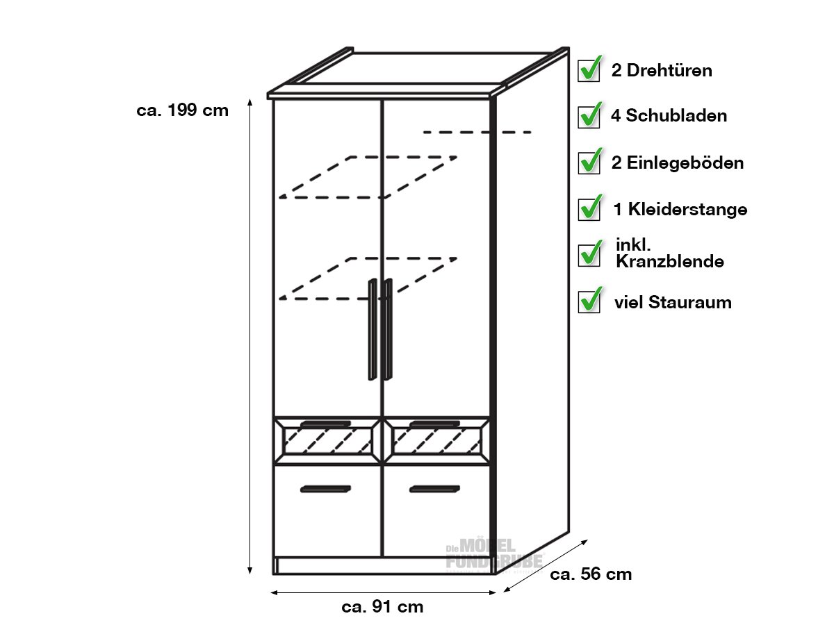Kleiderschrank Sonoma Eiche 91 cm - rauch - BOCHUM