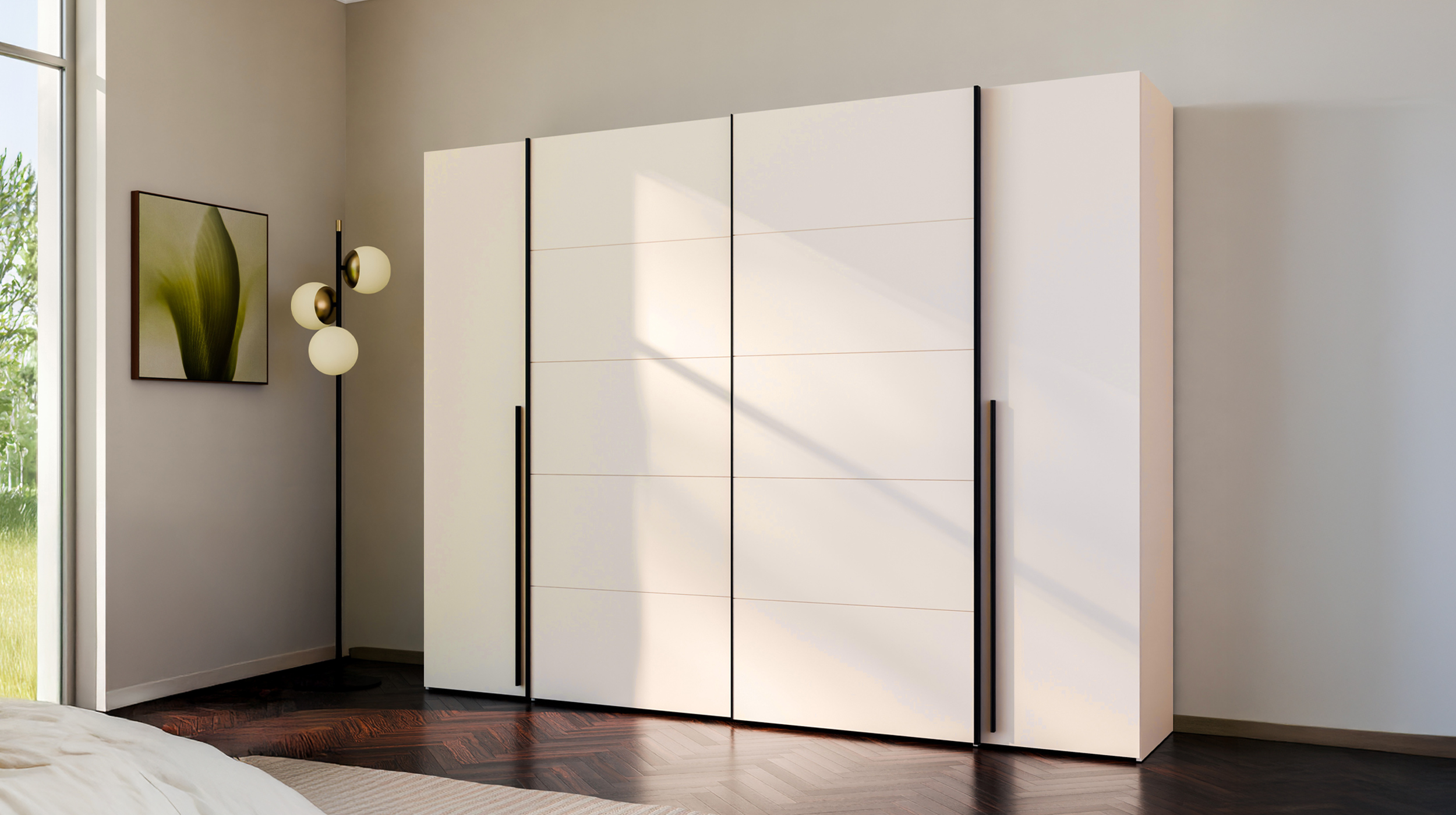 Kleiderschrank beige - 270 cm - Schwebetüren - mit 2 Schubladen - NARAGO