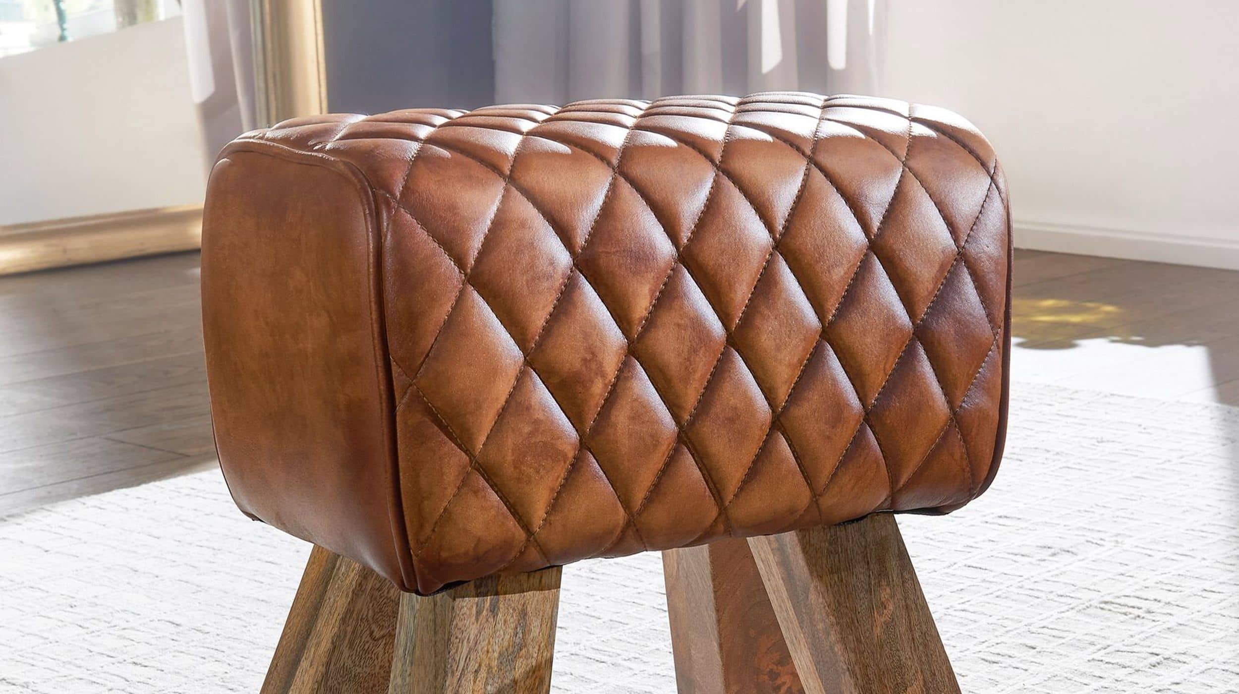 Sitz- & Fußhocker 40 x 27 cm Echtleder Mango massiv lackiert - RIST