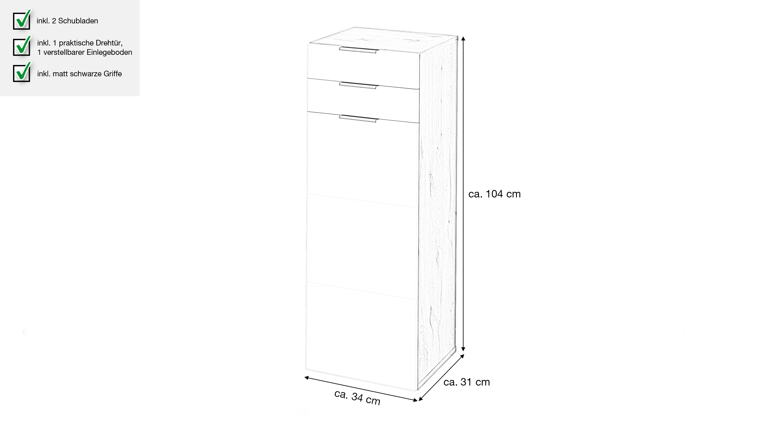 Bad Unterschrank Viking Eiche - beige 34 cm - 1 Tür - KRETA