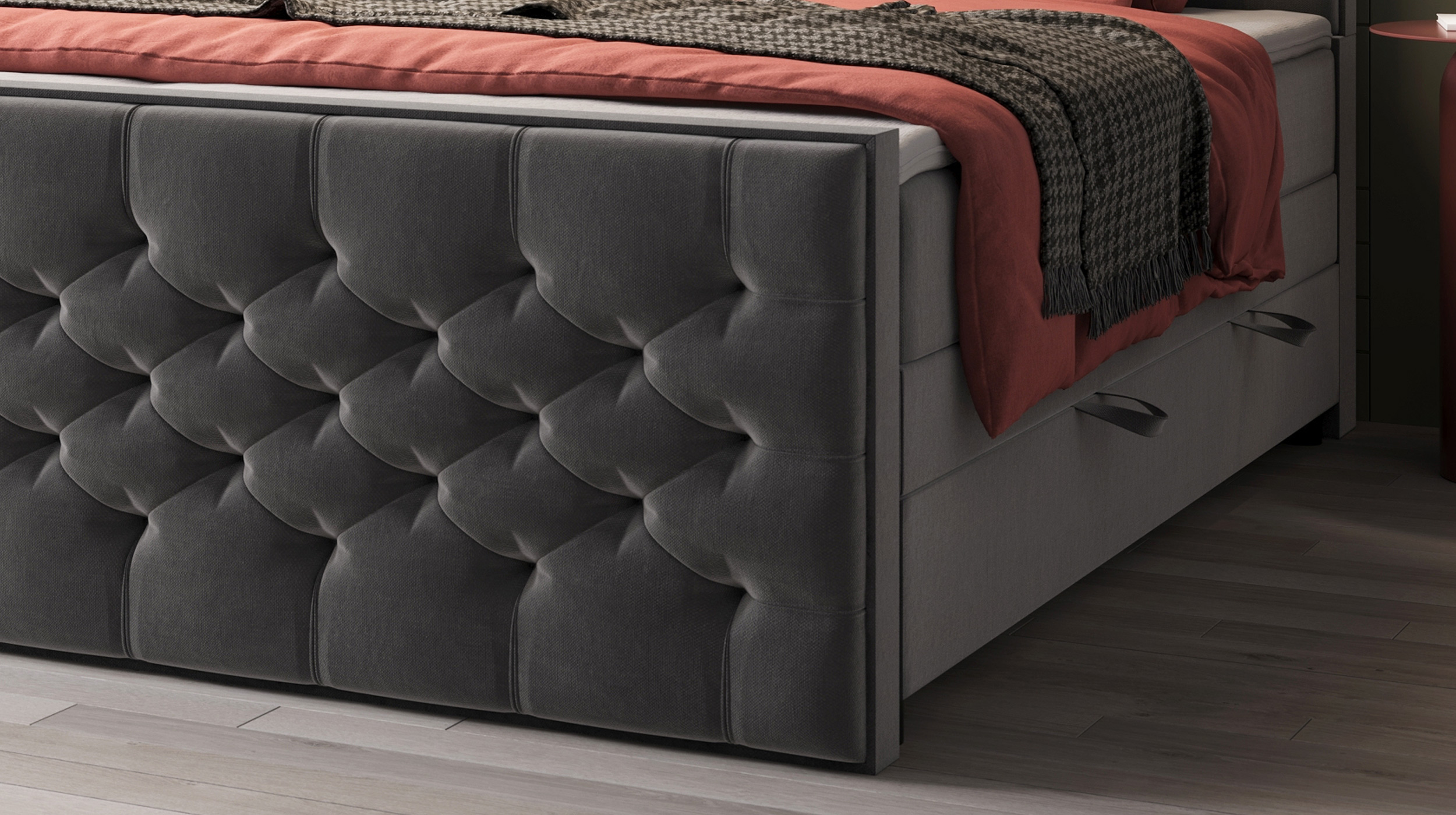 Boxspringbett 200 x 200 cm mit Bettkasten grau - LANCIANO 