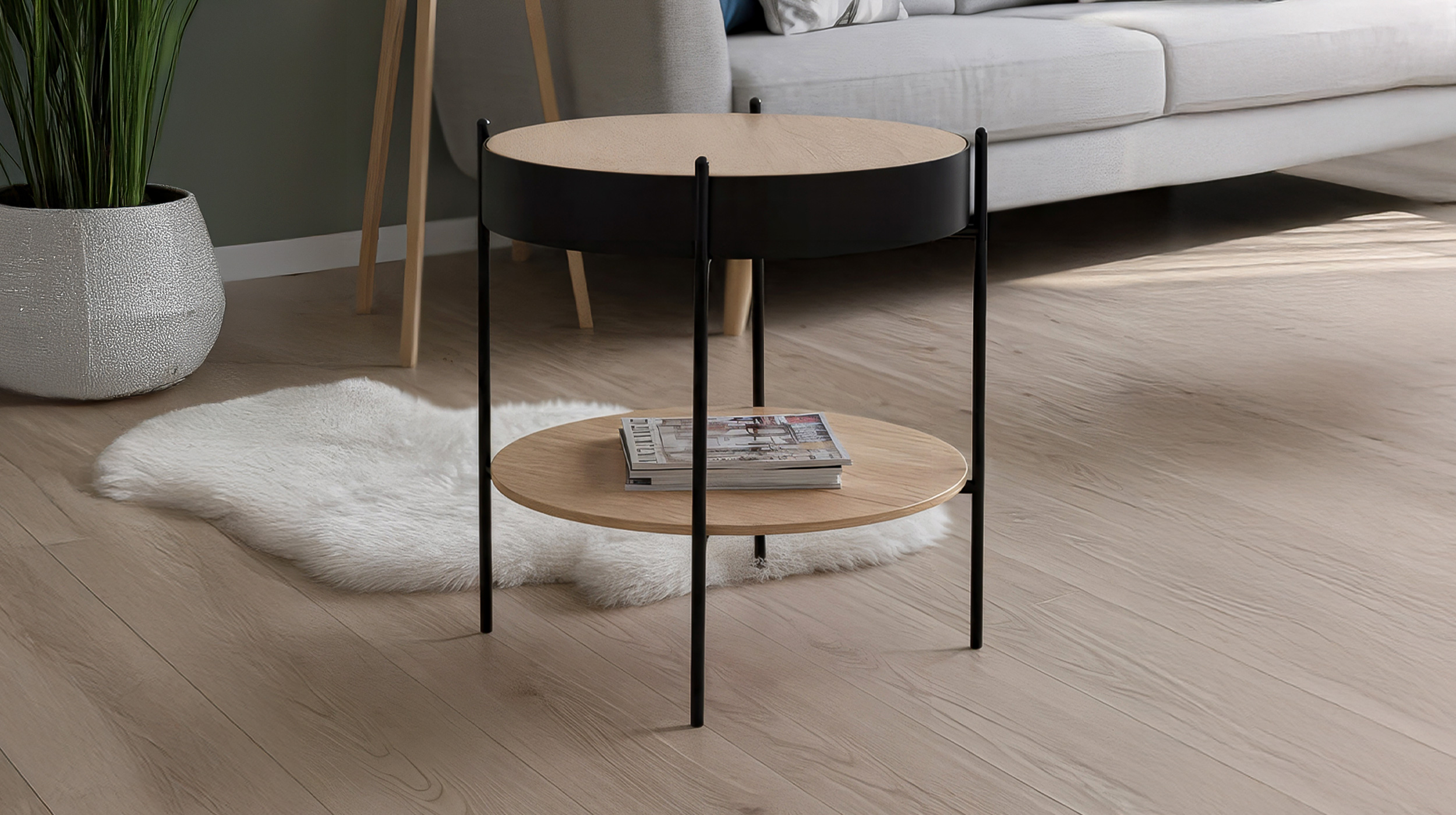 Beistelltisch Eiche - Metall - rund 48 x 48 cm - TRELLEBORG